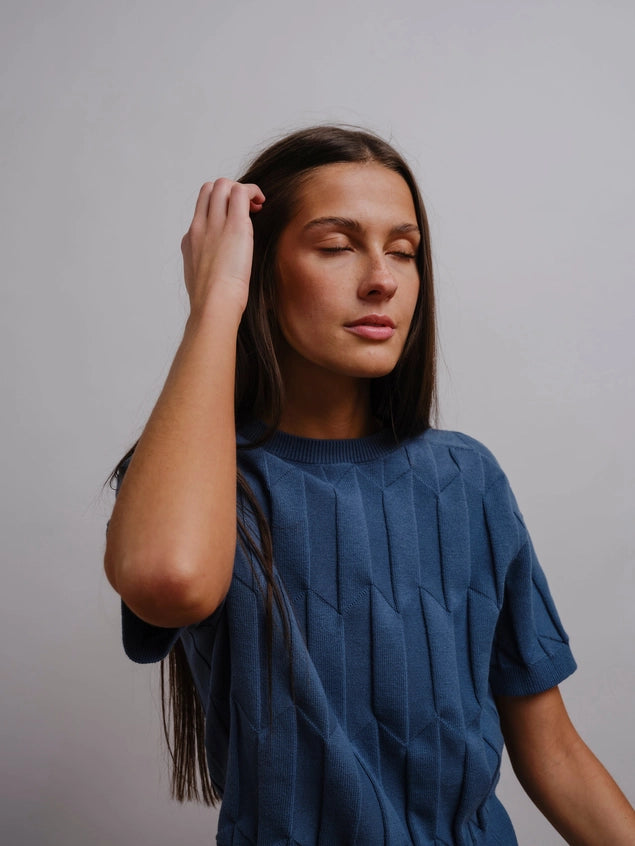 Chevron Ruben Tee - Delphinium