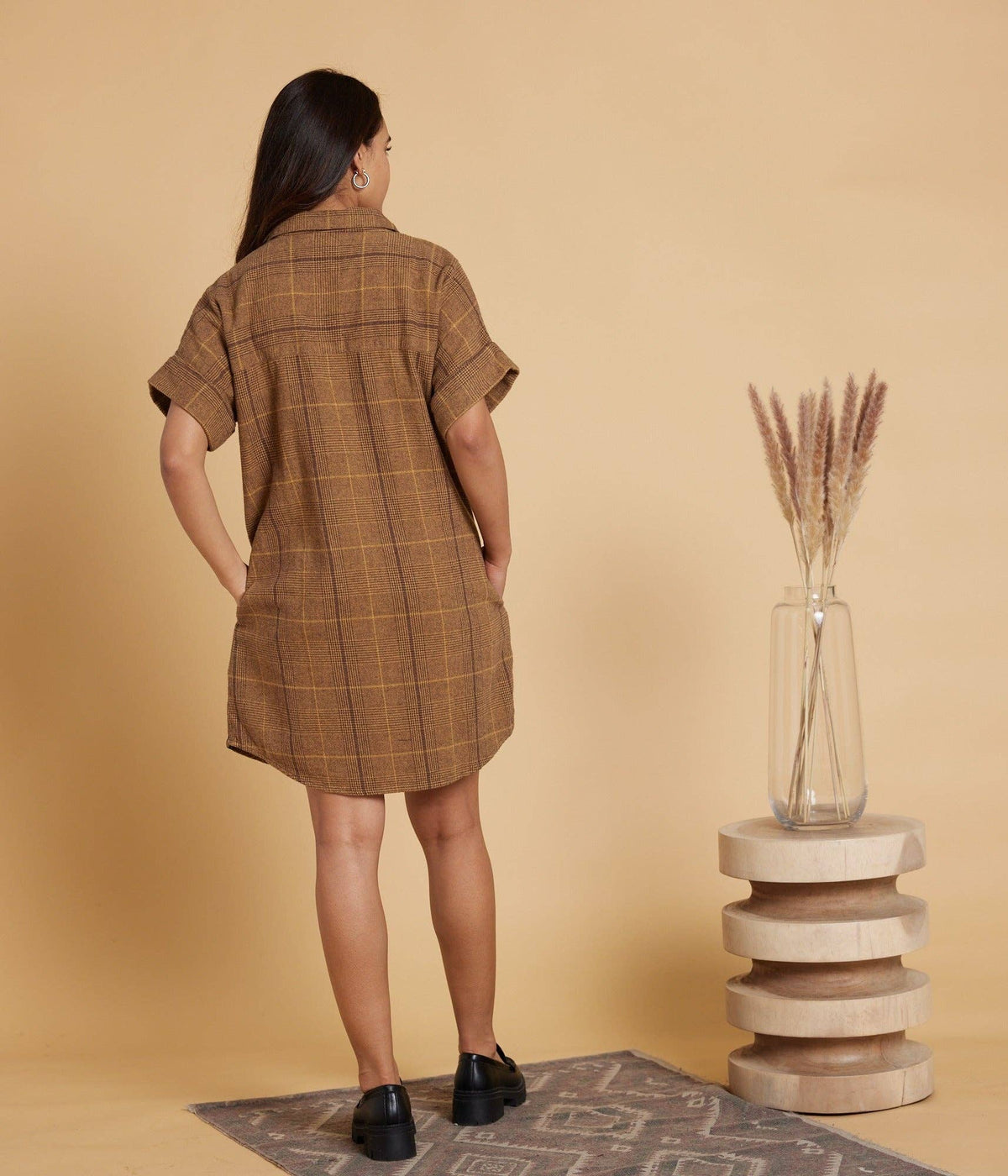 Organic cotton Amaris Flannel Shirt Dress by Known Supply, featuring a cozy, plaid design and relaxed fit.