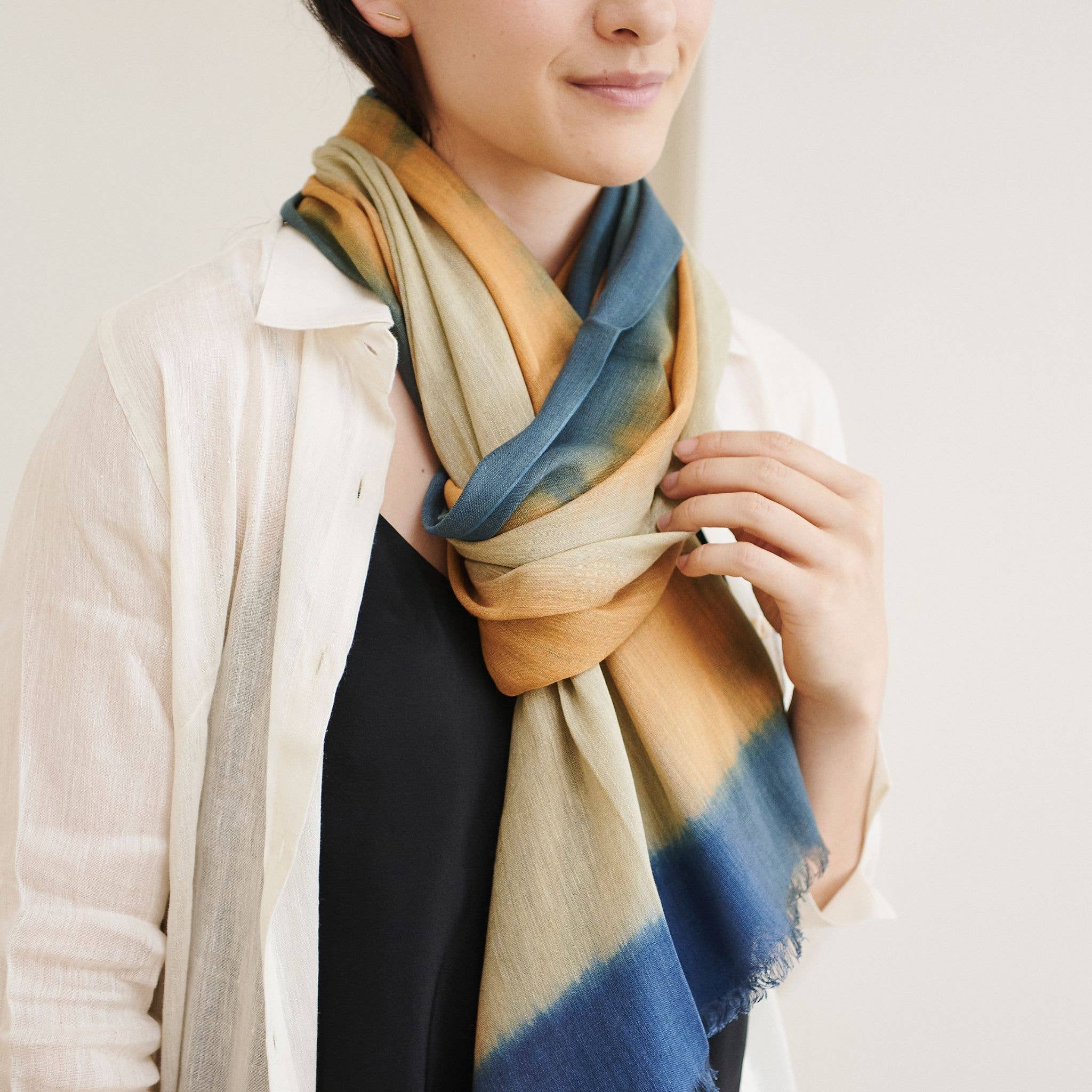 Oceana Beige Blue Soft Linen Silk Handloom Scarf