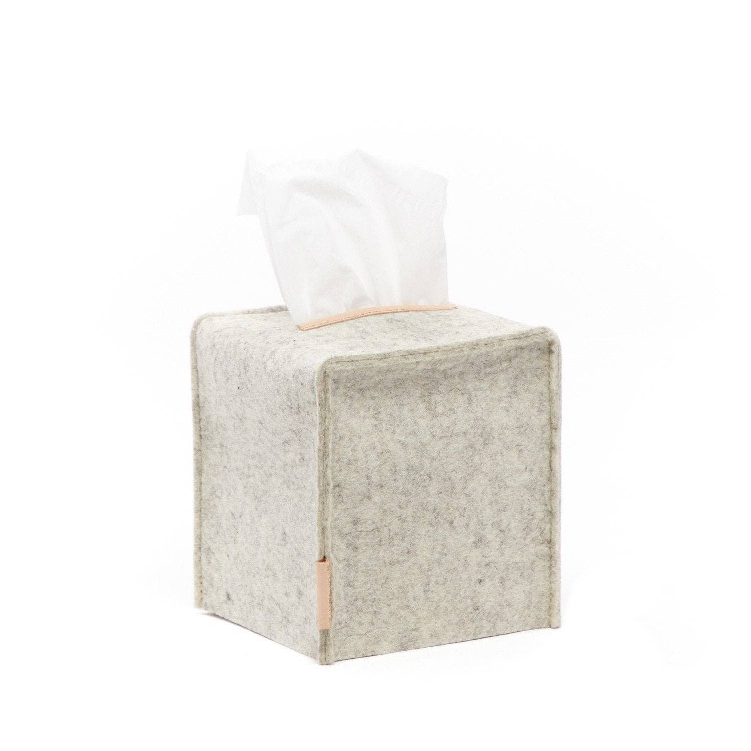 Small Merino Wool Felt Tissue Box Cover - Heather White