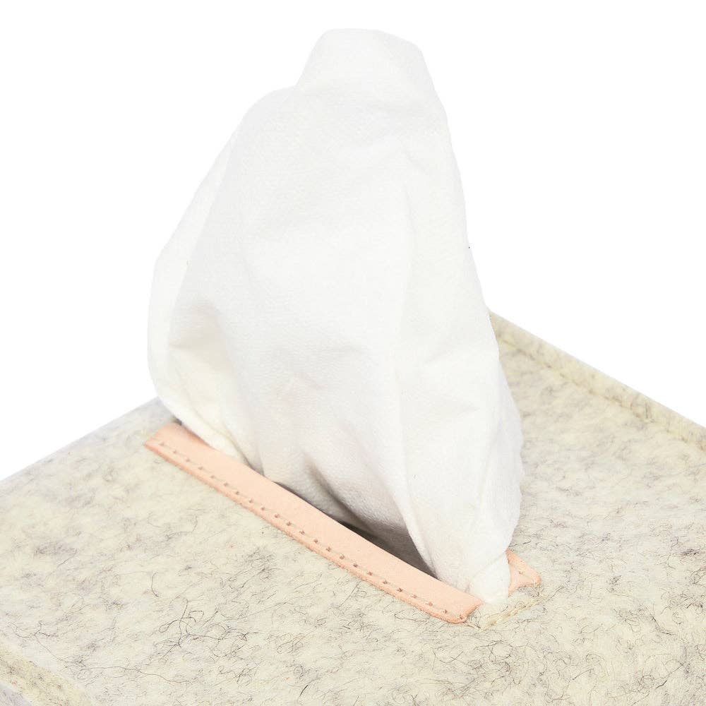 Small Merino Wool Felt Tissue Box Cover - Heather White
