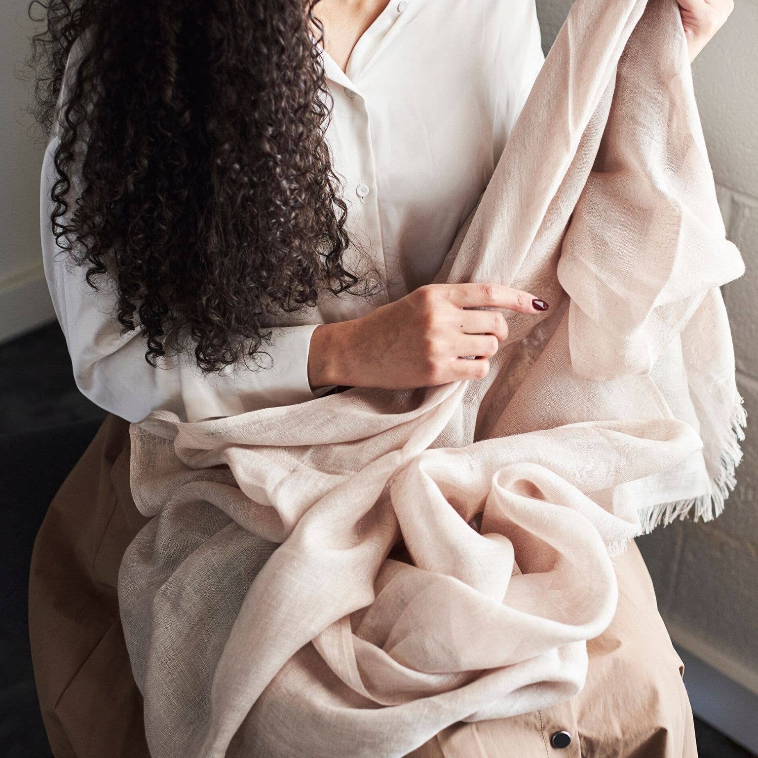 Oat Beige Neutral Modern Artisanal Pure Linen Scarf