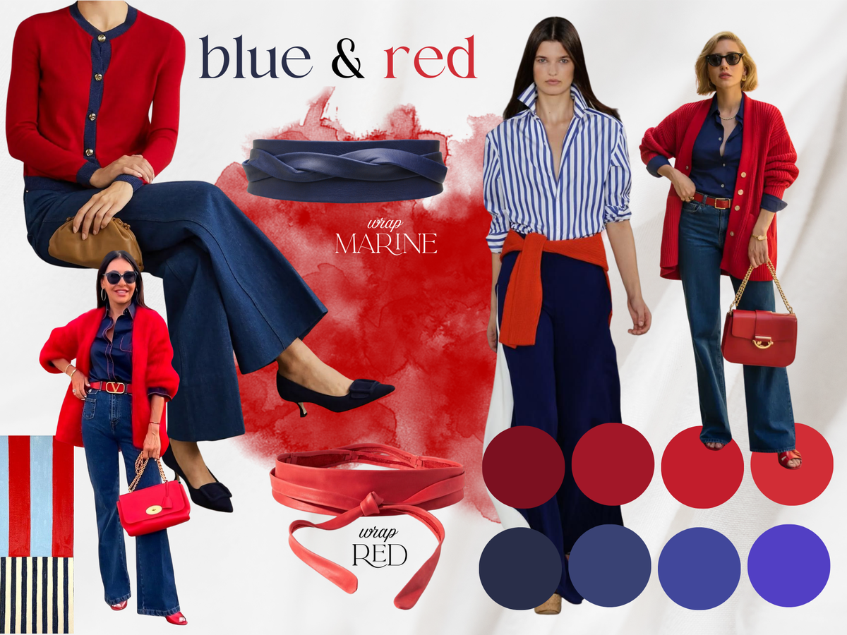 Red adjustable leather belt from ADA Collection Belts featuring a sleek wrap design and metal buckle.