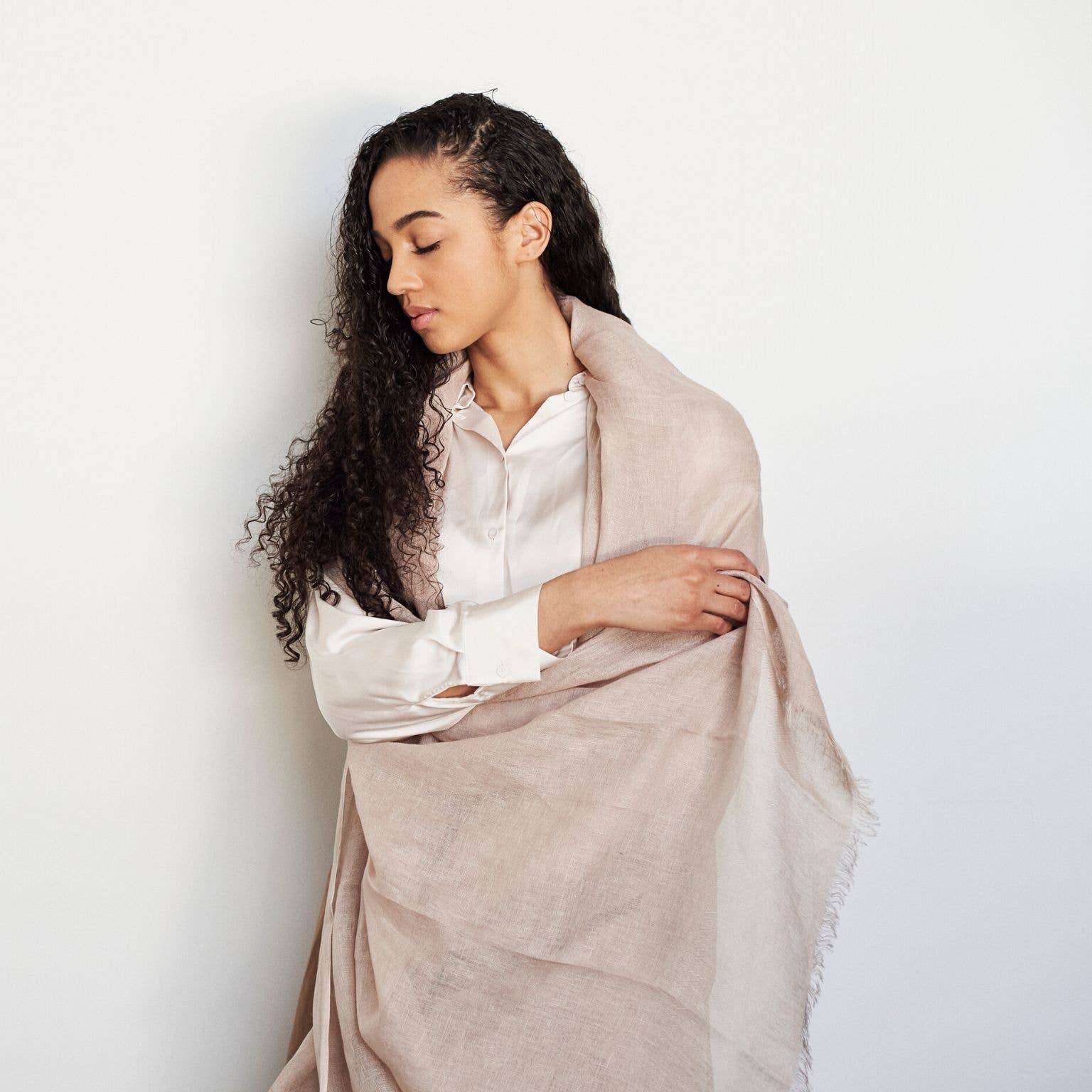 Oat Beige Neutral Modern Artisanal Pure Linen Scarf
