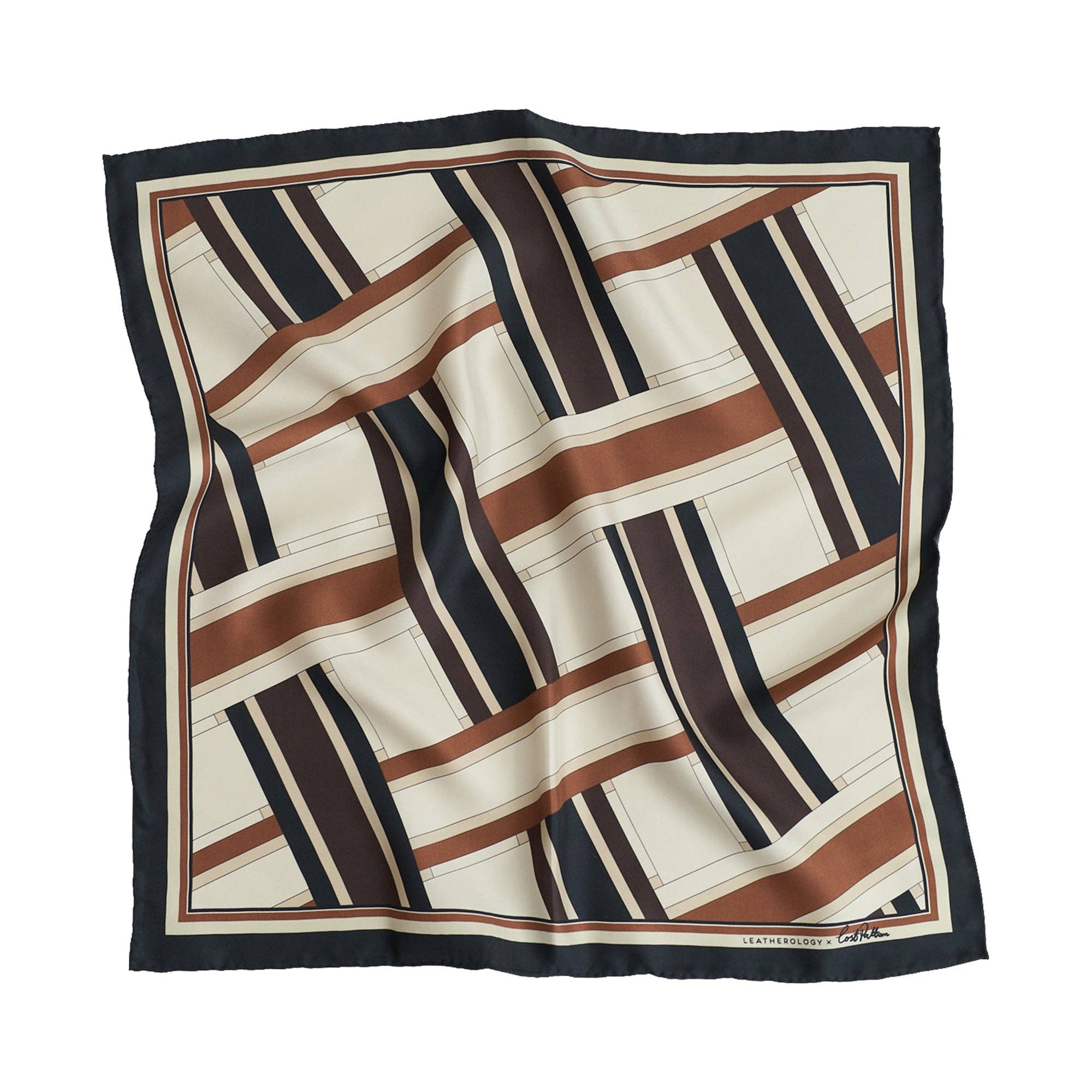 Lost Pattern NYC Silk Square Scarf in neutral tones, featuring a unique pattern and soft silk fabric.