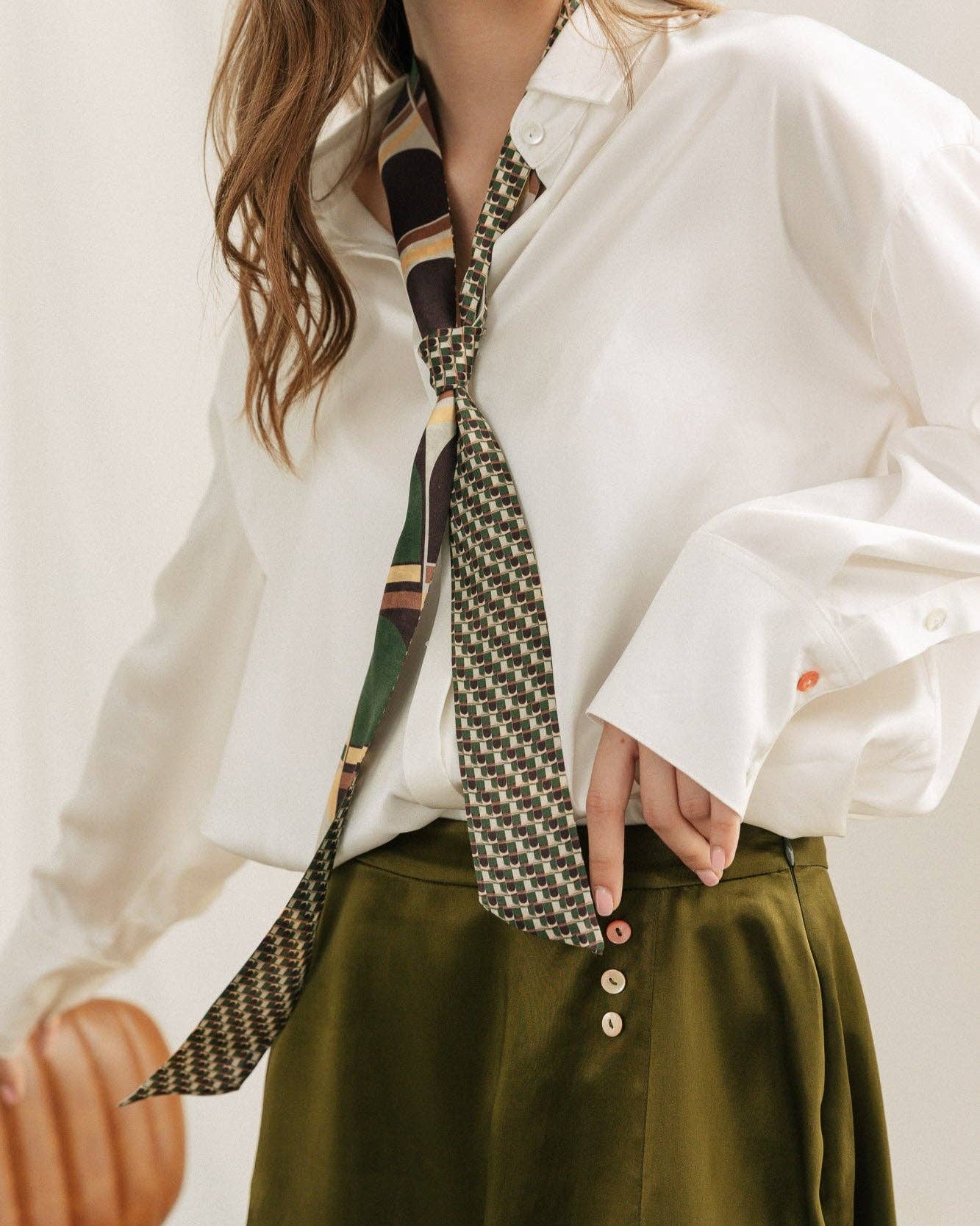 "Modular" Silk Skinny Scarf - Green