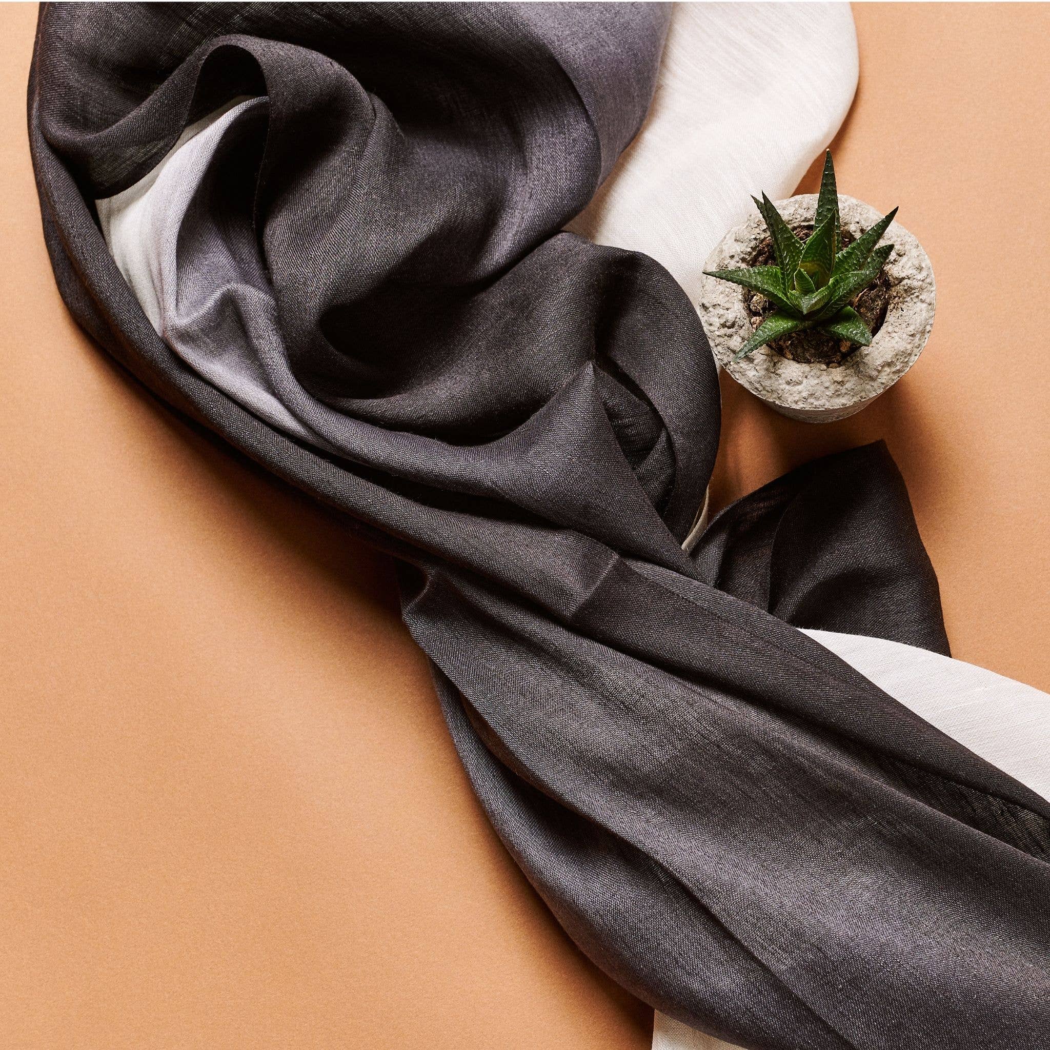 Granite Black Ombre Soft Linen Silk Handloom Scarf