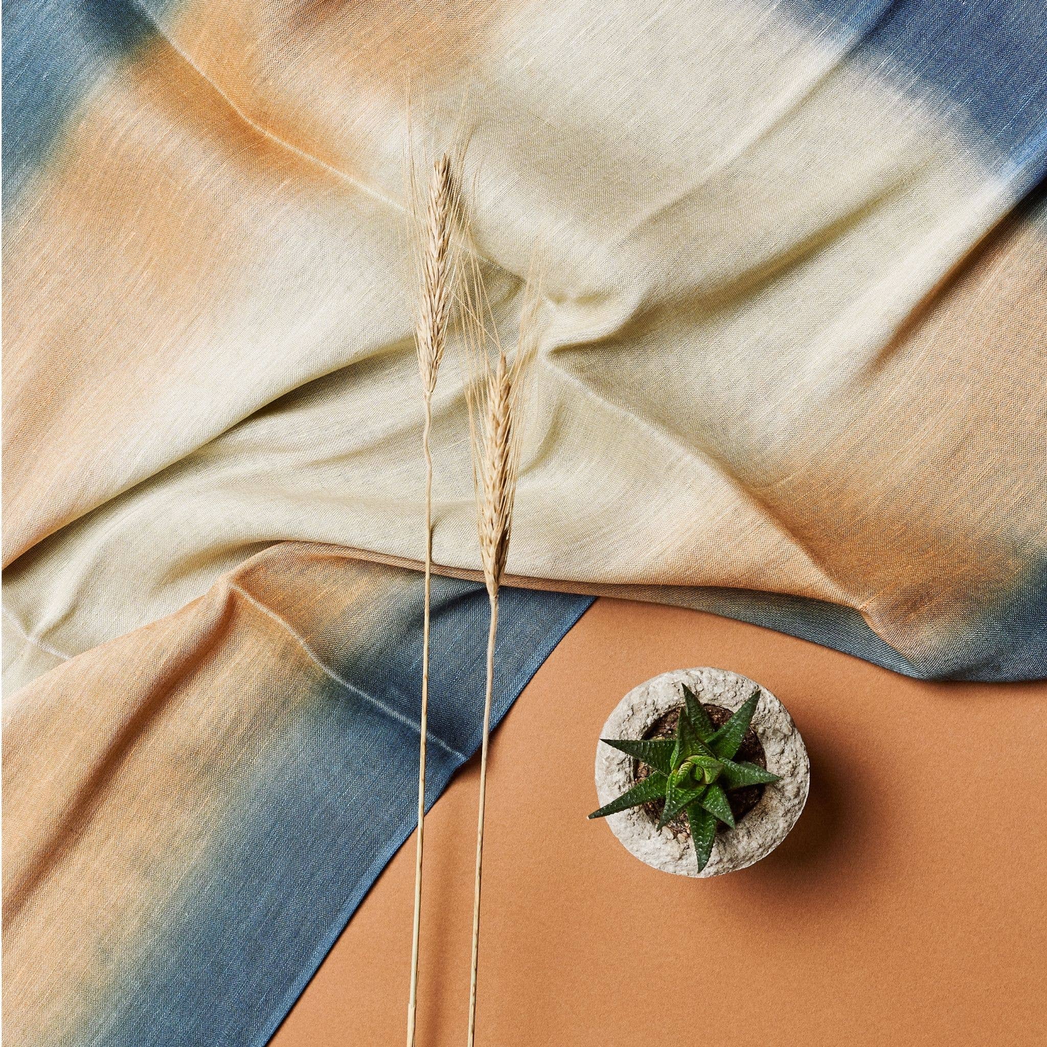 Oceana Beige Blue Soft Linen Silk Handloom Scarf