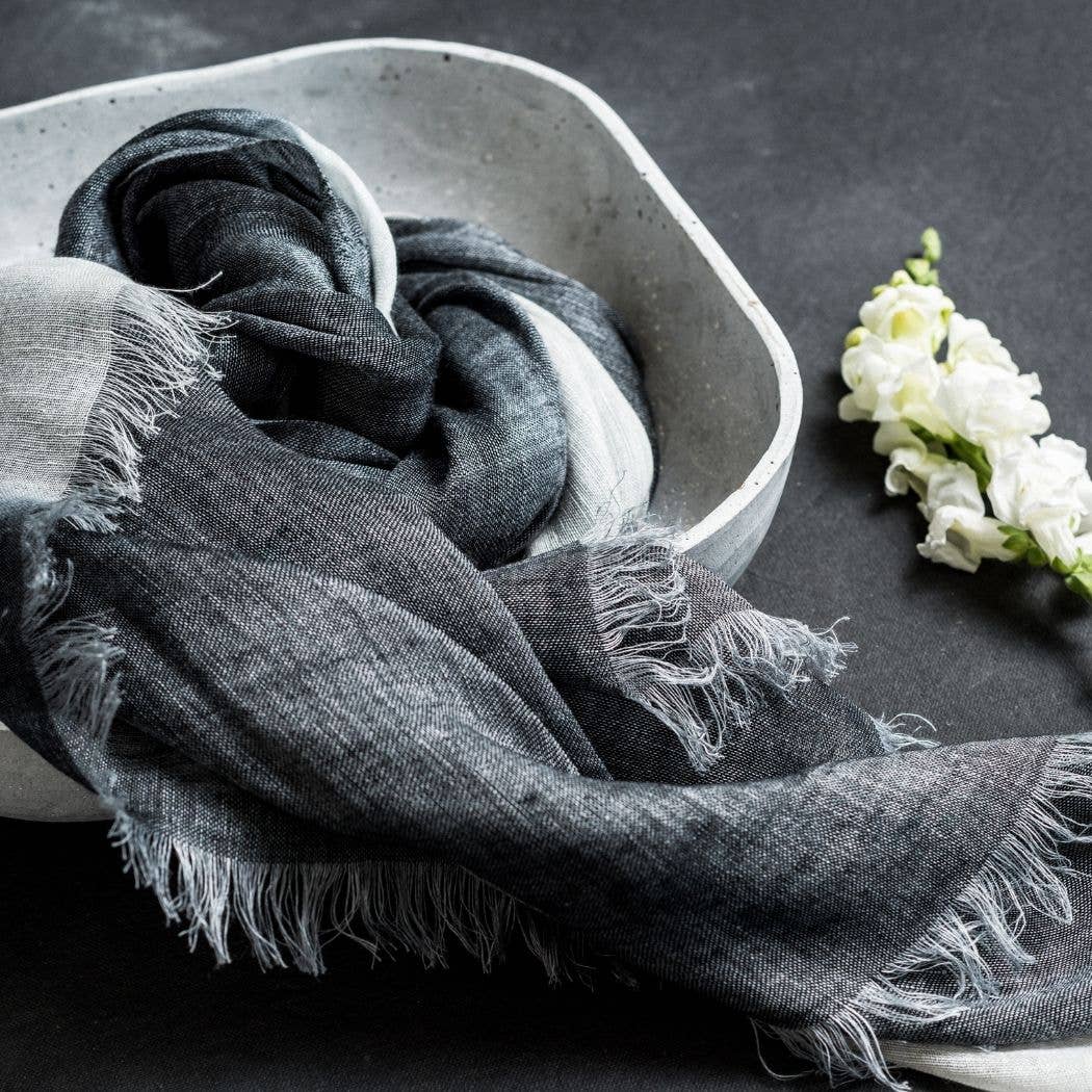 Granite Black Ombre Soft Linen Silk Handloom Scarf