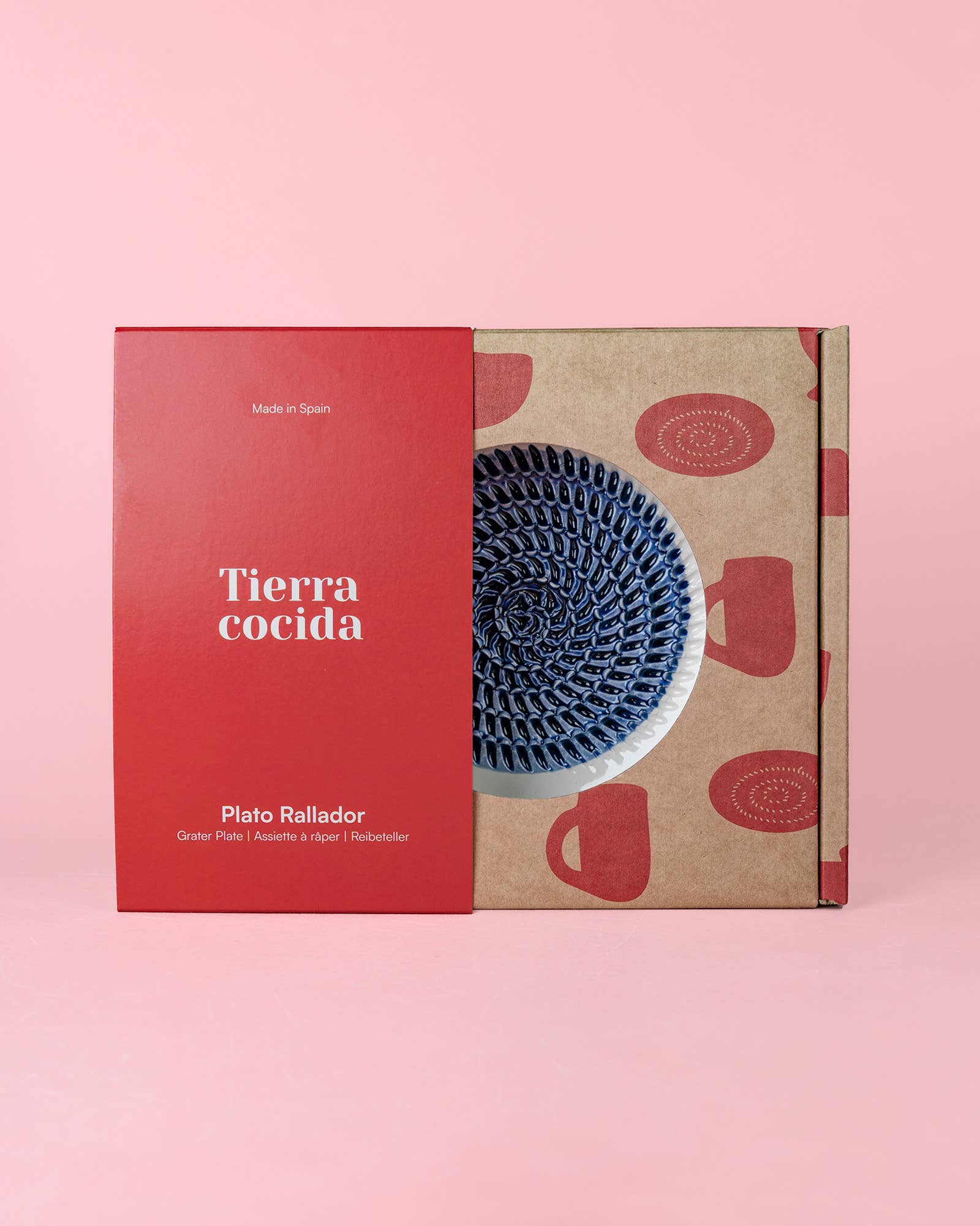 Ceramic Garlic Grater Plate - Medium Blue & White Tuna
