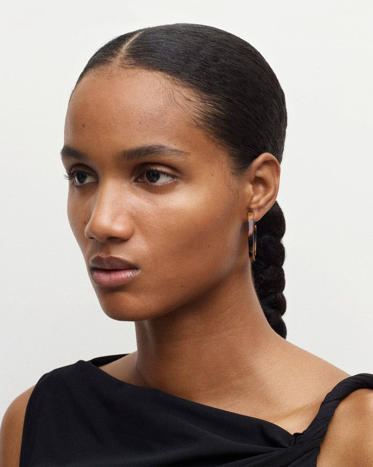 MACHETE Midi Square Hoops in Poppy, bold red statement earrings with square-shaped design, hanging from pierced ears.