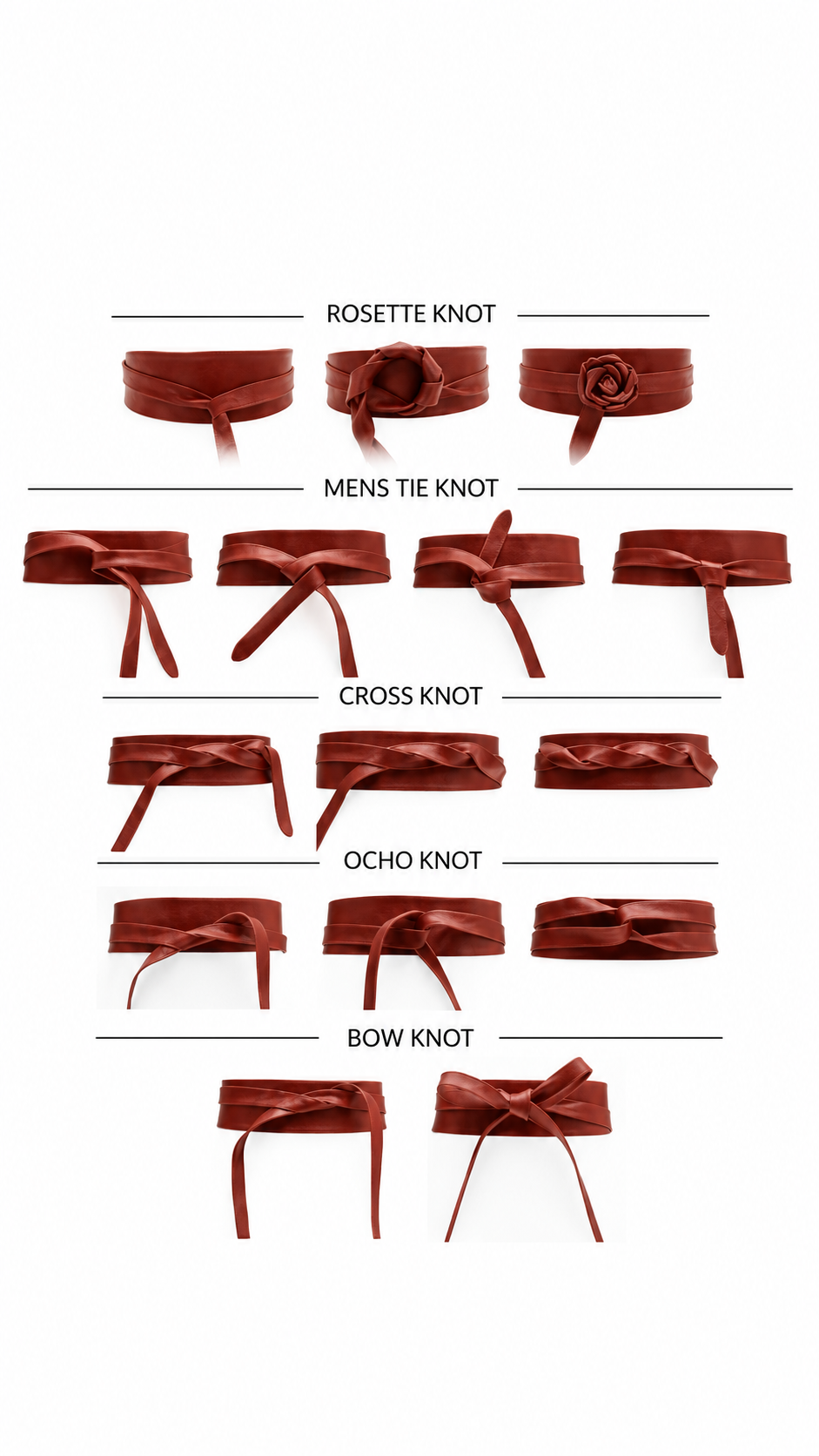 Red adjustable leather wrap belt from ADA Collection Belts, featuring sleek design and durable leather construction.