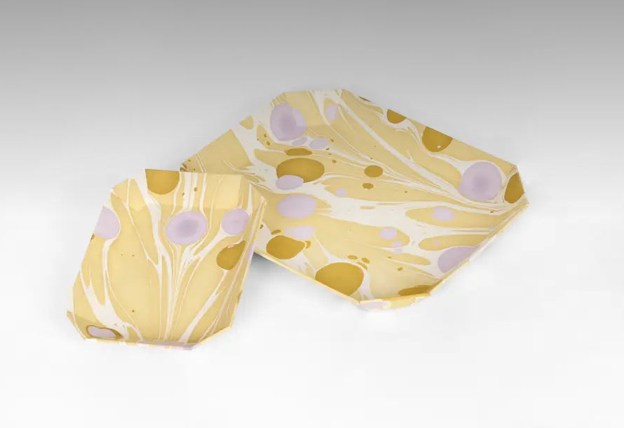 Marbled octagonal tray set-butter yellow/lilac