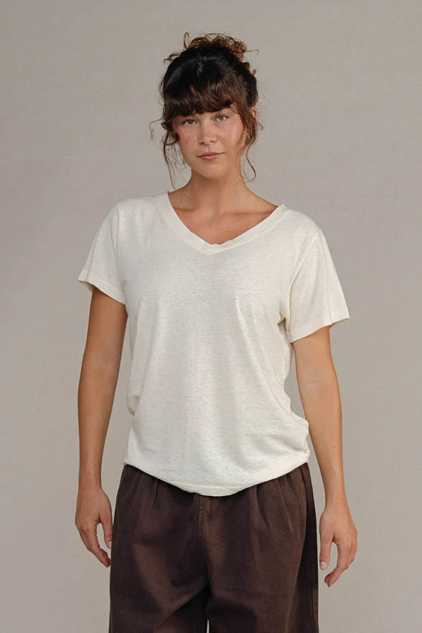 V Neck T Shirt Washed White