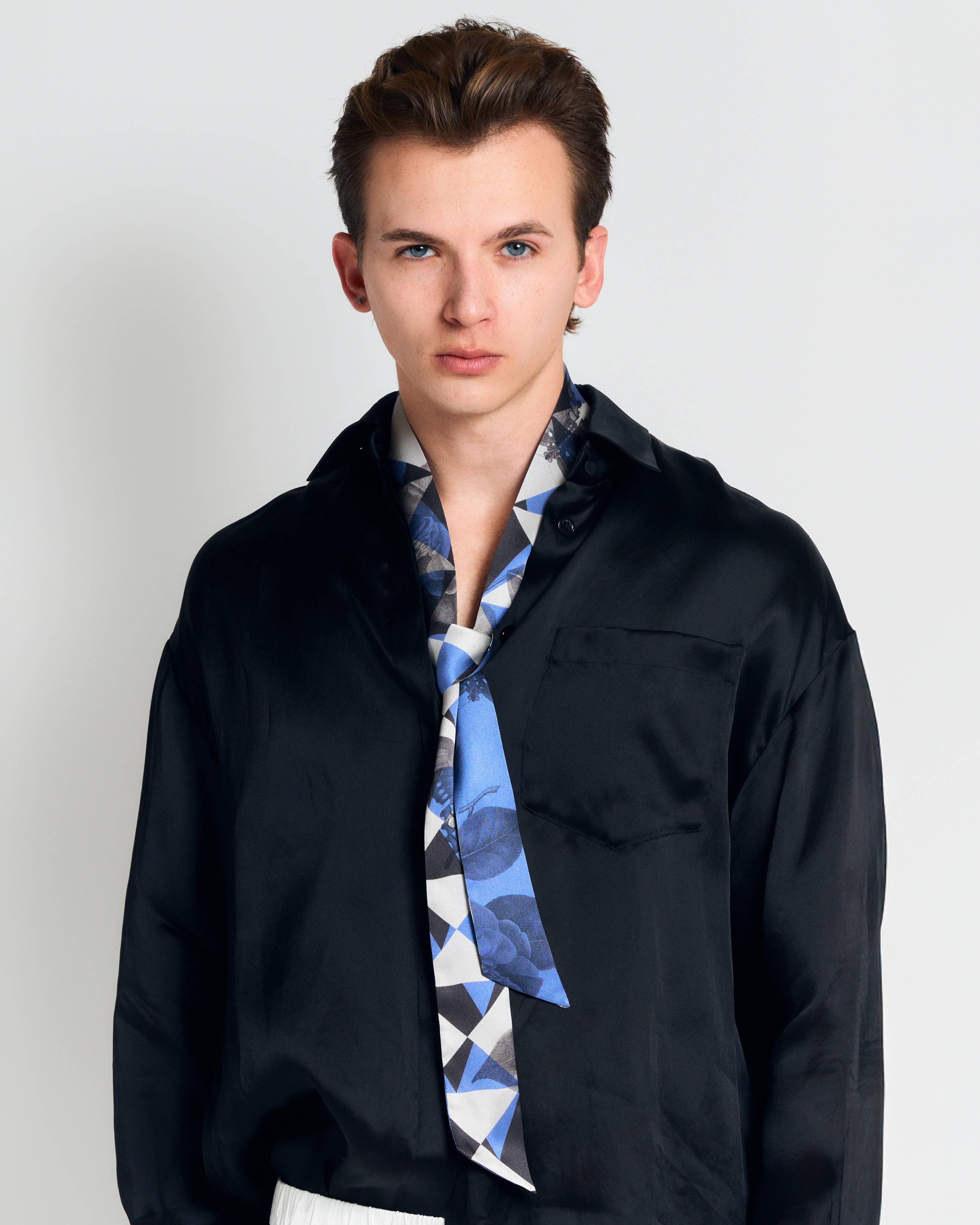 "Prism" Silk Skinny Scarf - blue