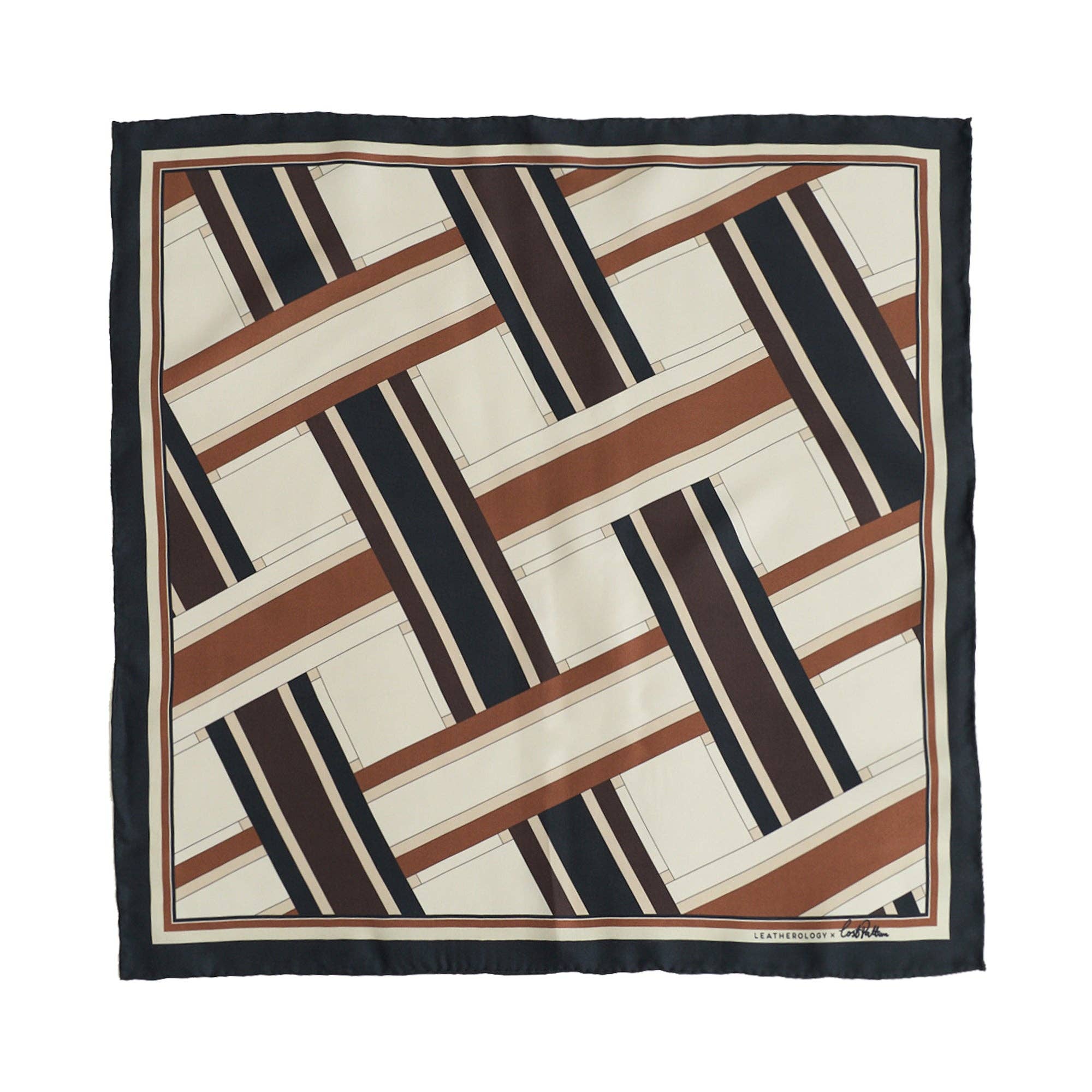 Lost Pattern NYC Silk Square Scarf by Leatherology featuring a neutral pattern and elegant design on smooth silk fabric.