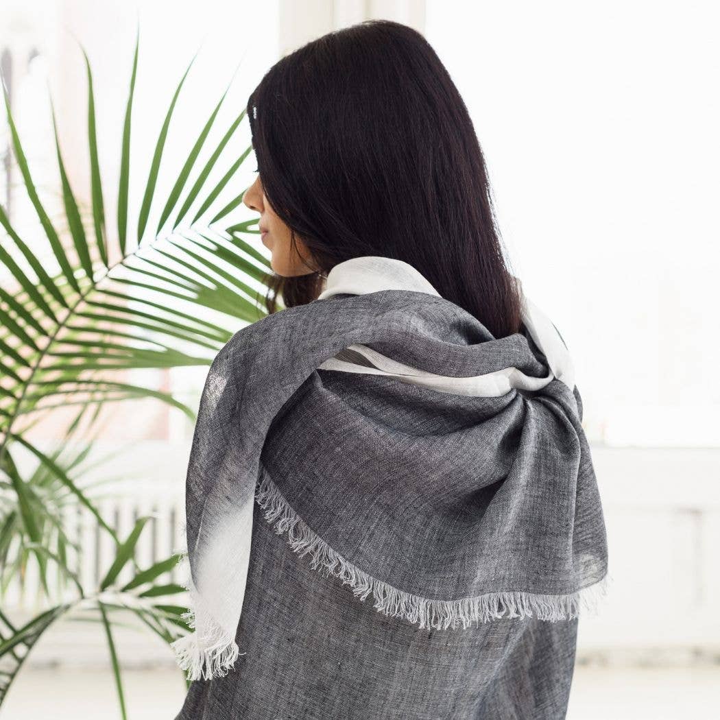 Granite Black Ombre Soft Linen Silk Handloom Scarf