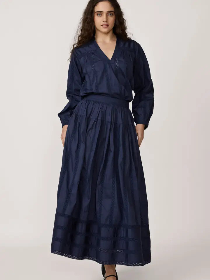 Navy Lace Relaxed Skirt