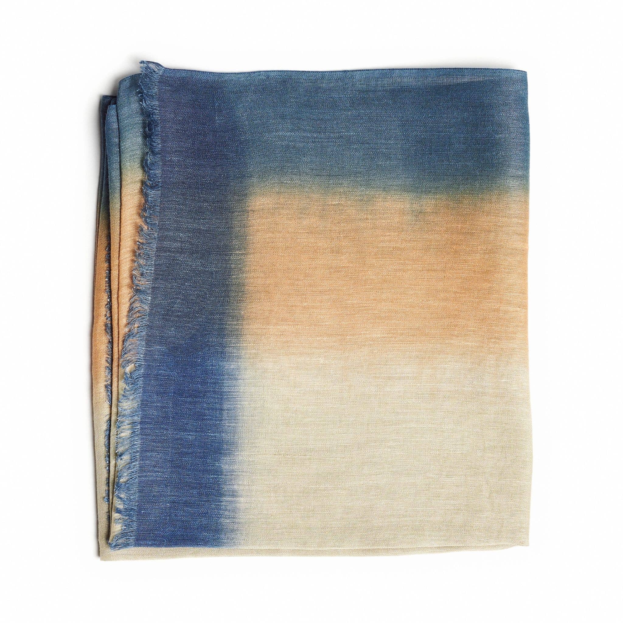 Oceana Beige Blue Soft Linen Silk Handloom Scarf