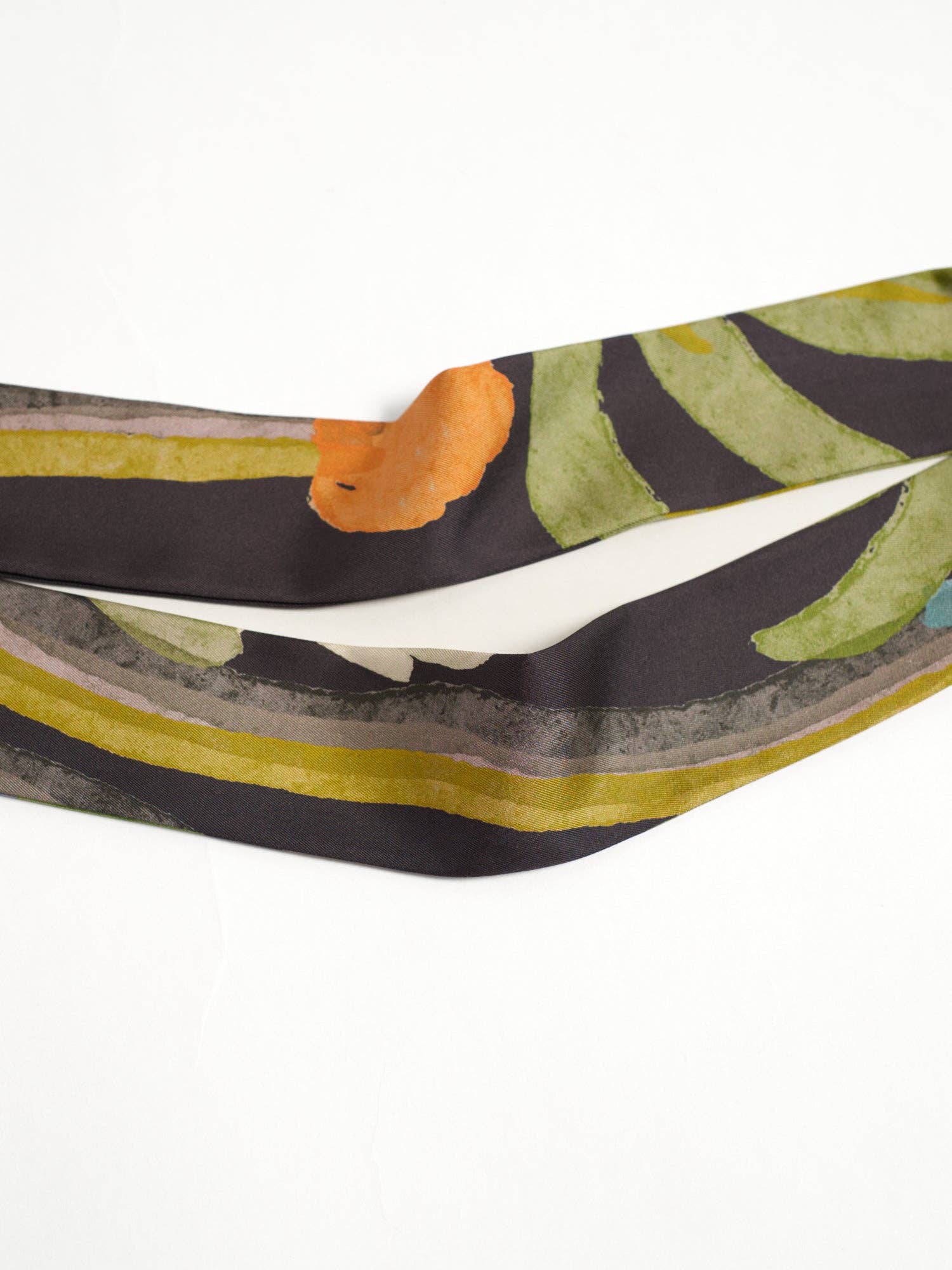 "Ethereal Mirage" Silk Twill Skinny Scarf - Dark Brown