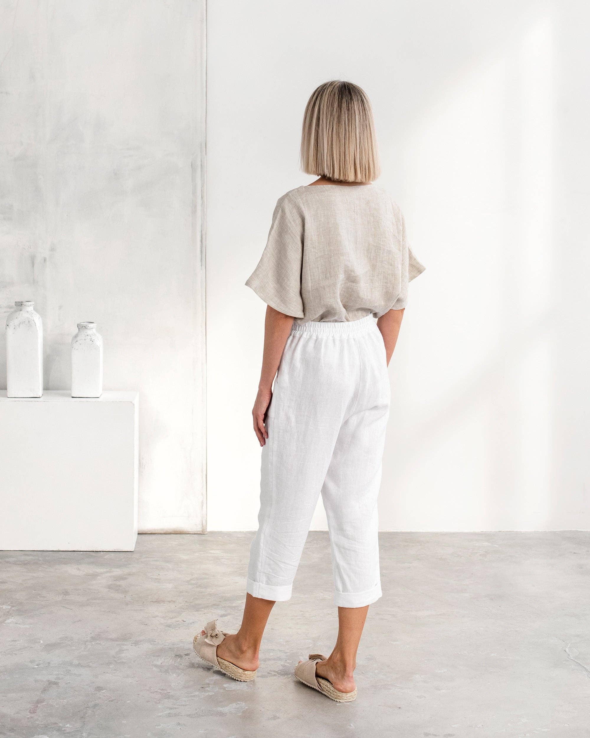 Loose-fit linen top MIDWAY in Natural melange
