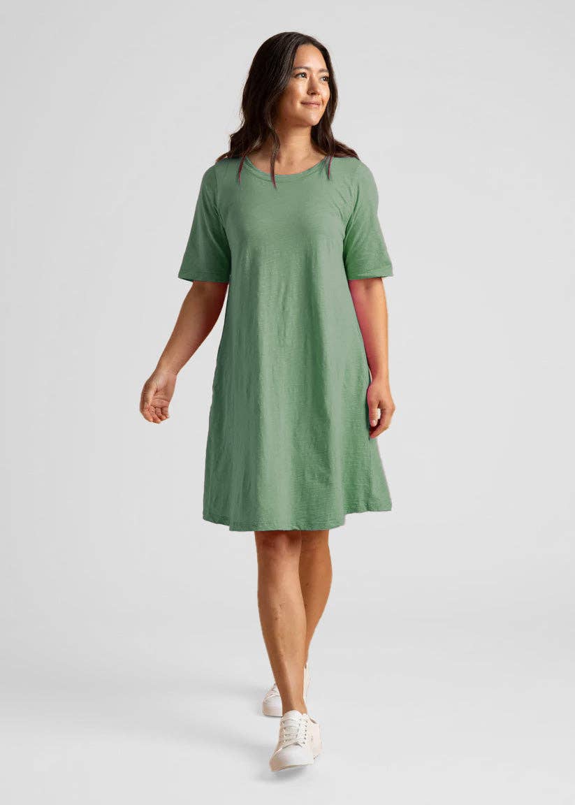 Watercress Good Tee Dress by and for Good, casual short-sleeve cotton dress with a relaxed fit and simple design.