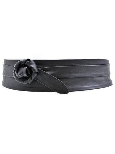 Black adjustable wrap belt from ADA Collection Belts, featuring a sleek design and versatile styling options.