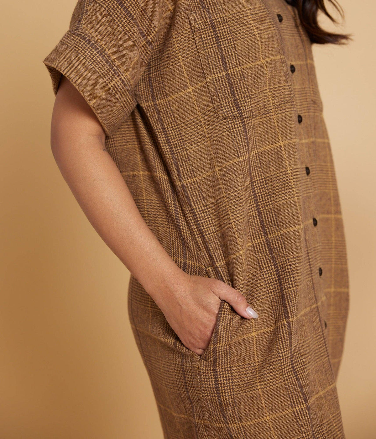 Amaris flannel shirt dress by Known Supply in organic cotton, featuring a relaxed fit with a button-up front and collar.