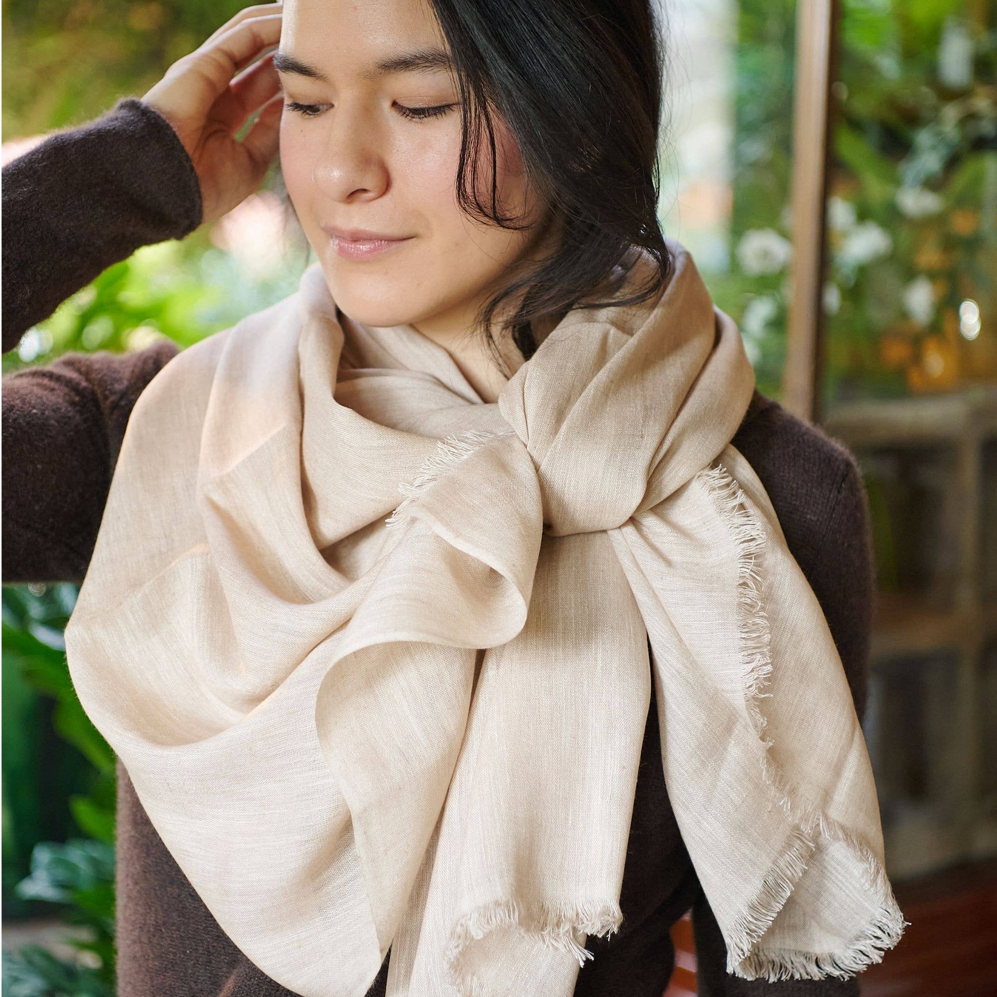 Oat Beige Neutral  Modern Artisanal Pure Linen Scarf