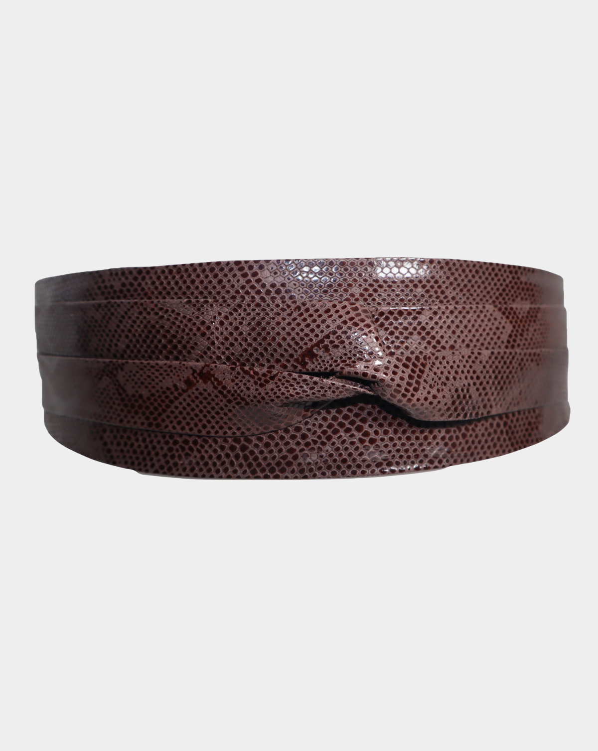 Chocolate python wrap belt by ADA Collection Belts, adjustable one-size accessory with stylish python pattern and sleek design.