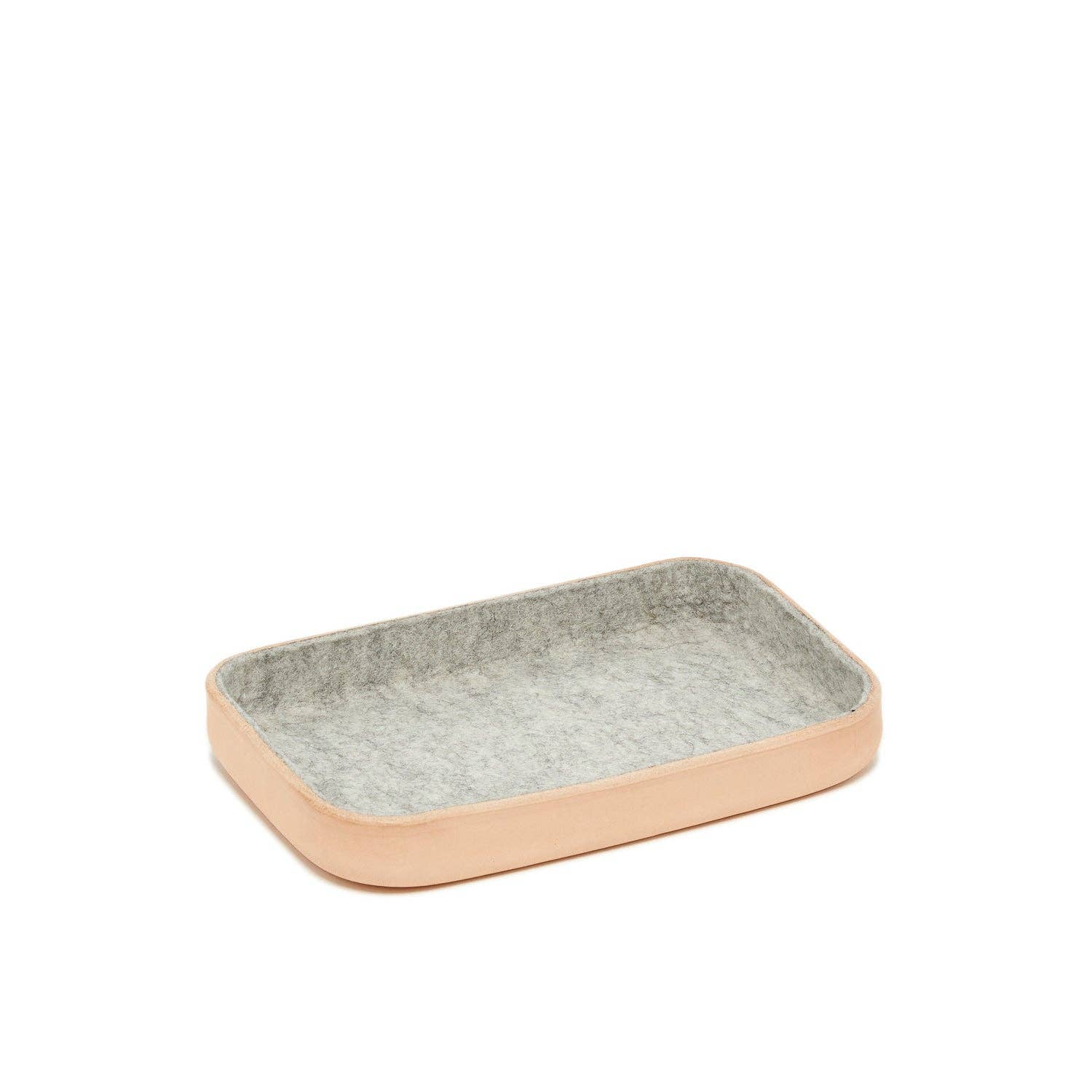 Small Kawabon Leather/Merino Wool Felt Tray Granite, Natural