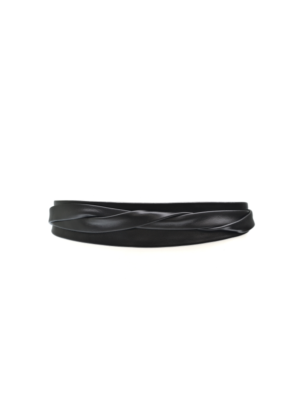 Black leather midi wrap belt from ADA Collection Belts, stylish accessory with a sleek, modern design.
