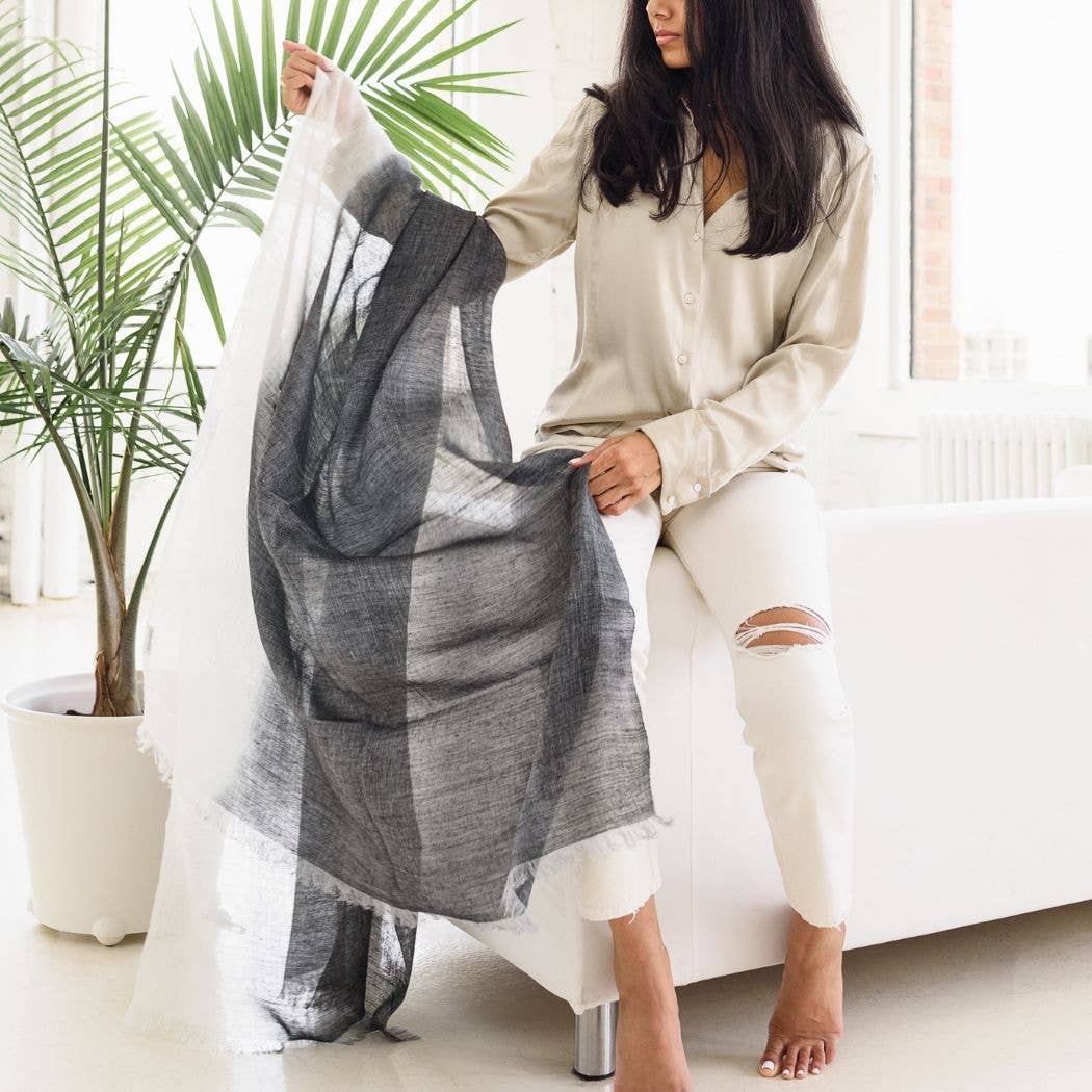 Granite Black Ombre Soft Linen Silk Handloom Scarf