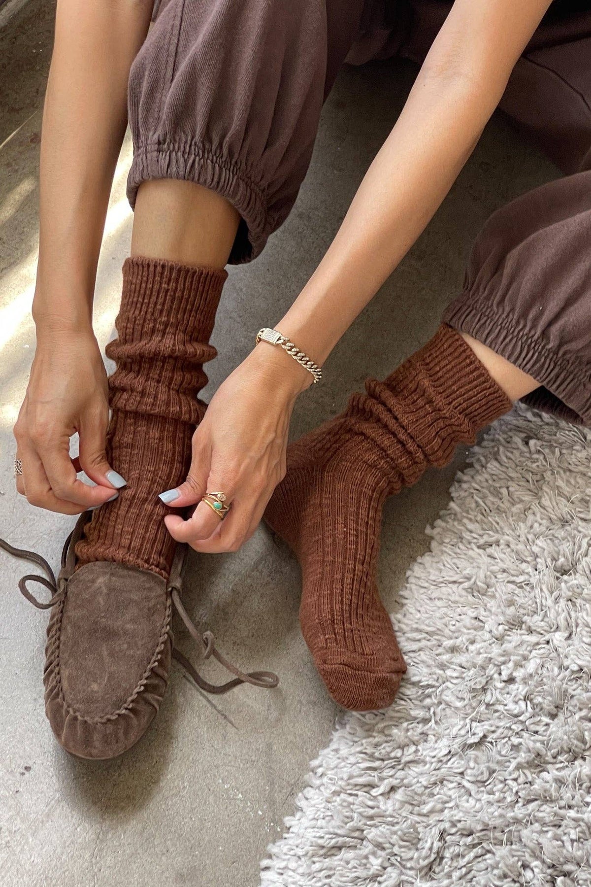 Le Bon Shoppe Cottage Socks in soft pastel colors, cozy knit fabric, folded to showcase their comfortable fit and stylish design.