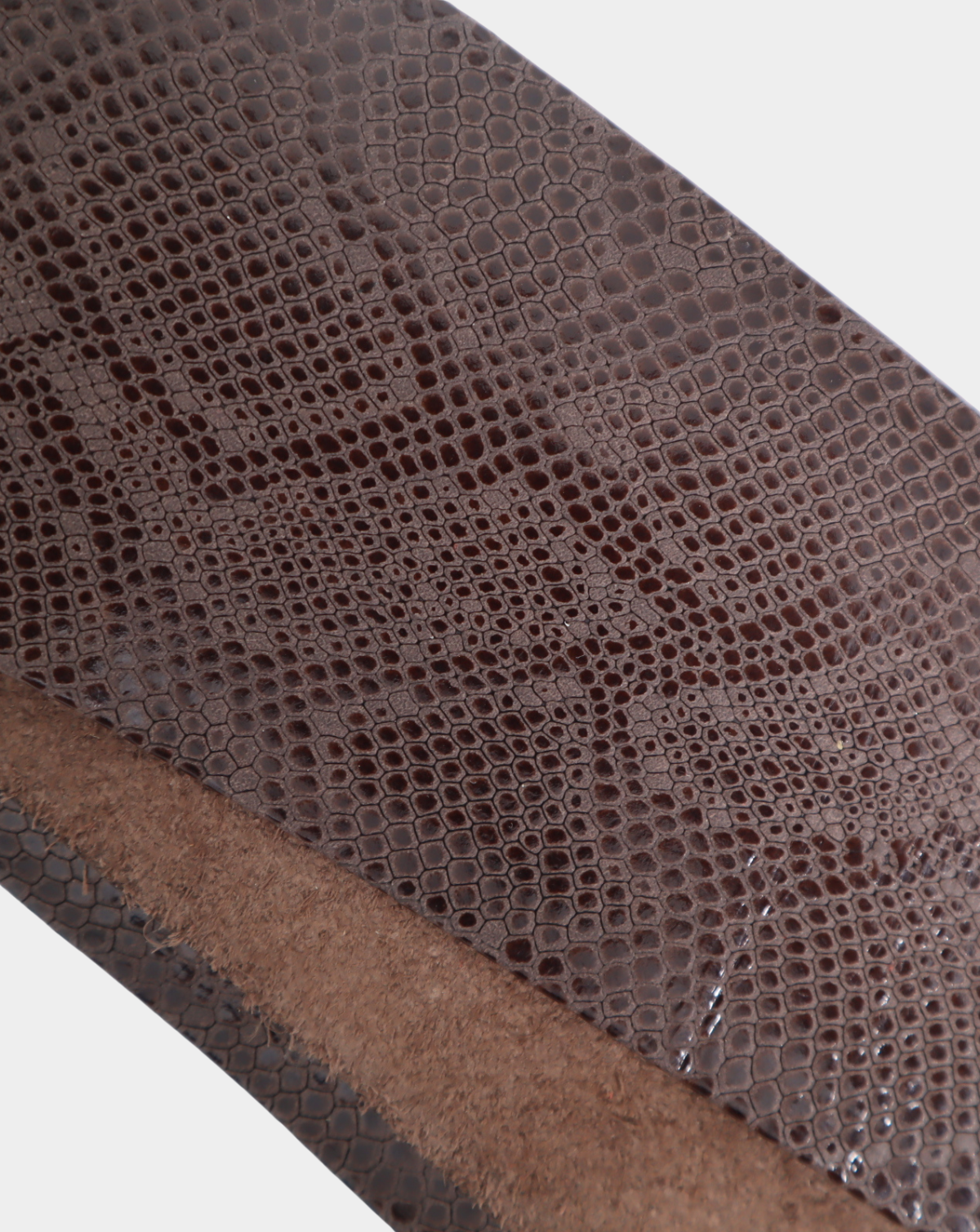 Chocolate python wrap belt from ADA Collection Belts, adjustable one-size accessories with a textured reptile pattern.
