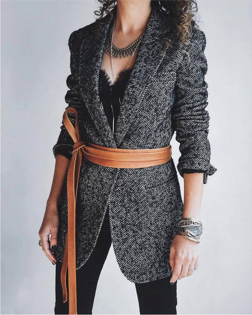 Tan adjustable midi wrap belt from ADA Collection Belts, mid-width accessory with versatile styling for everyday wear.