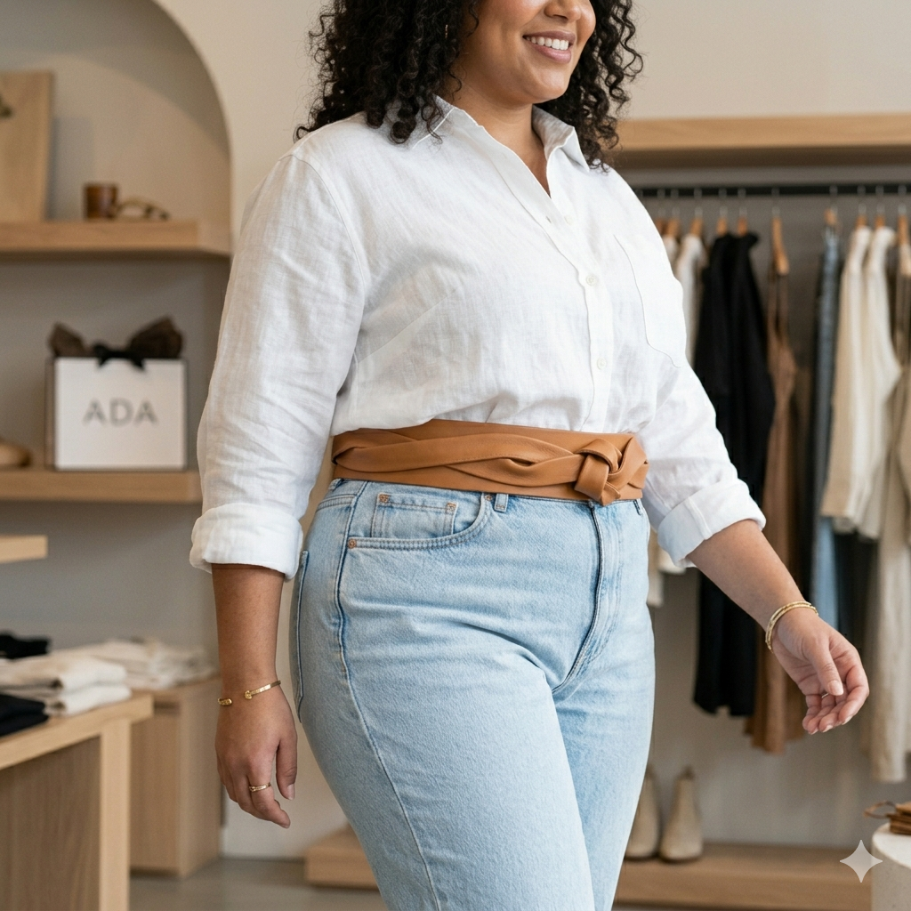 Tan leather extra-long wrap belt from ADA Collection Belts, featuring a stylish and versatile accessory for various outfits.