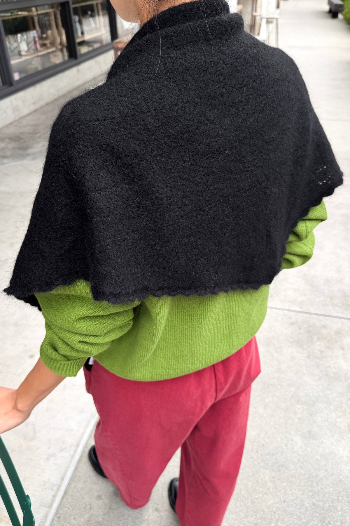 Le Bon Shoppe mohair pointelle shawl in soft, lightweight knit with delicate openwork pattern, perfect for layering.