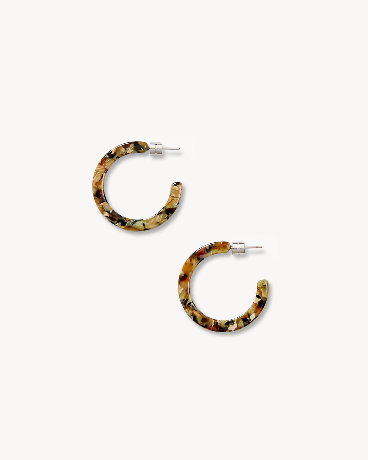 MACHETE Mini Hoops in Monet with delicate gold hoops featuring artistic blue and green enamel design on a white background