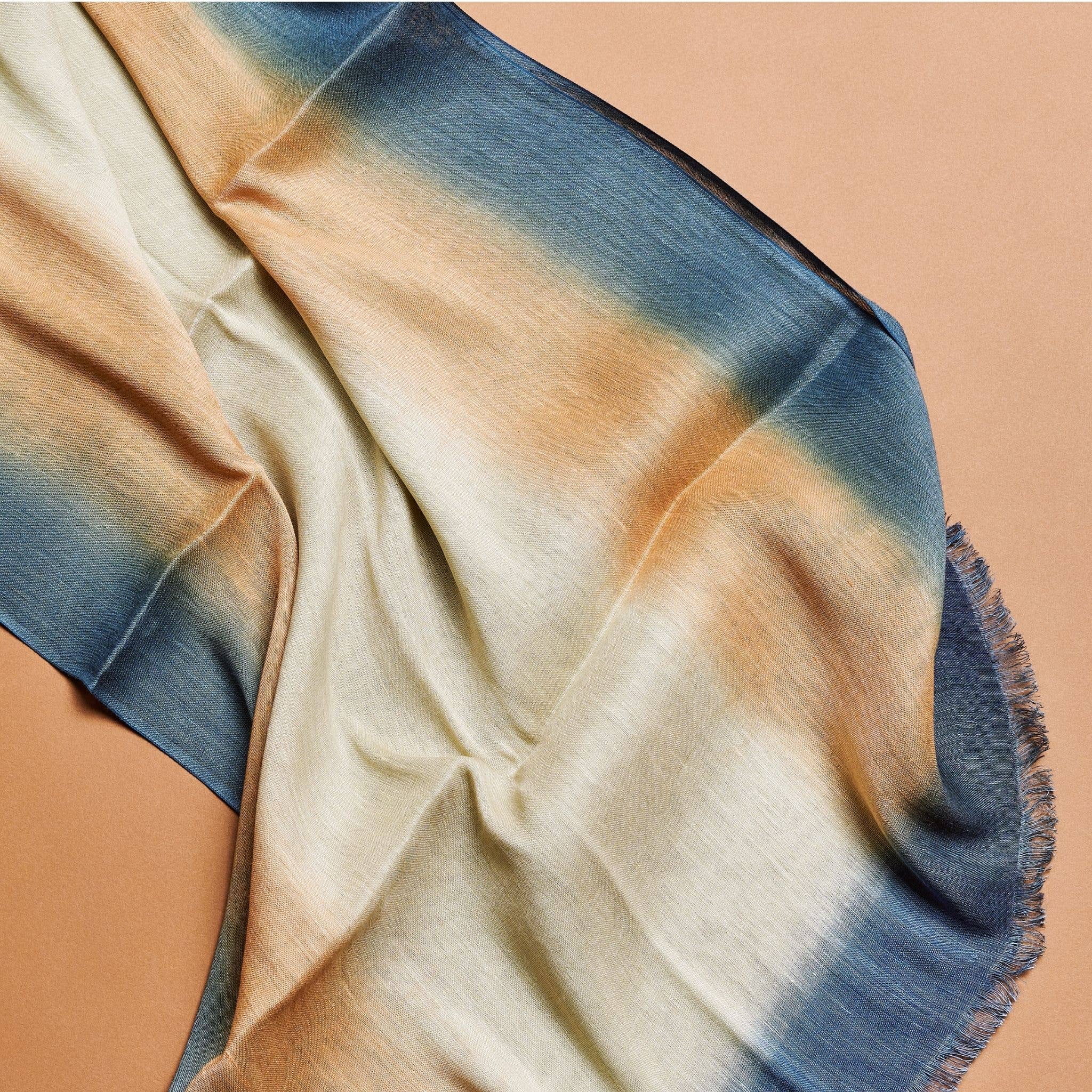Oceana Beige Blue Soft Linen Silk Handloom Scarf 