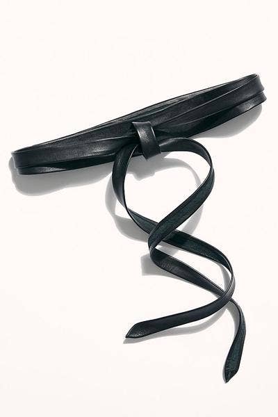 Black leather midi wrap belt from ADA Collection Belts, stylish accessory with a sleek, modern design.