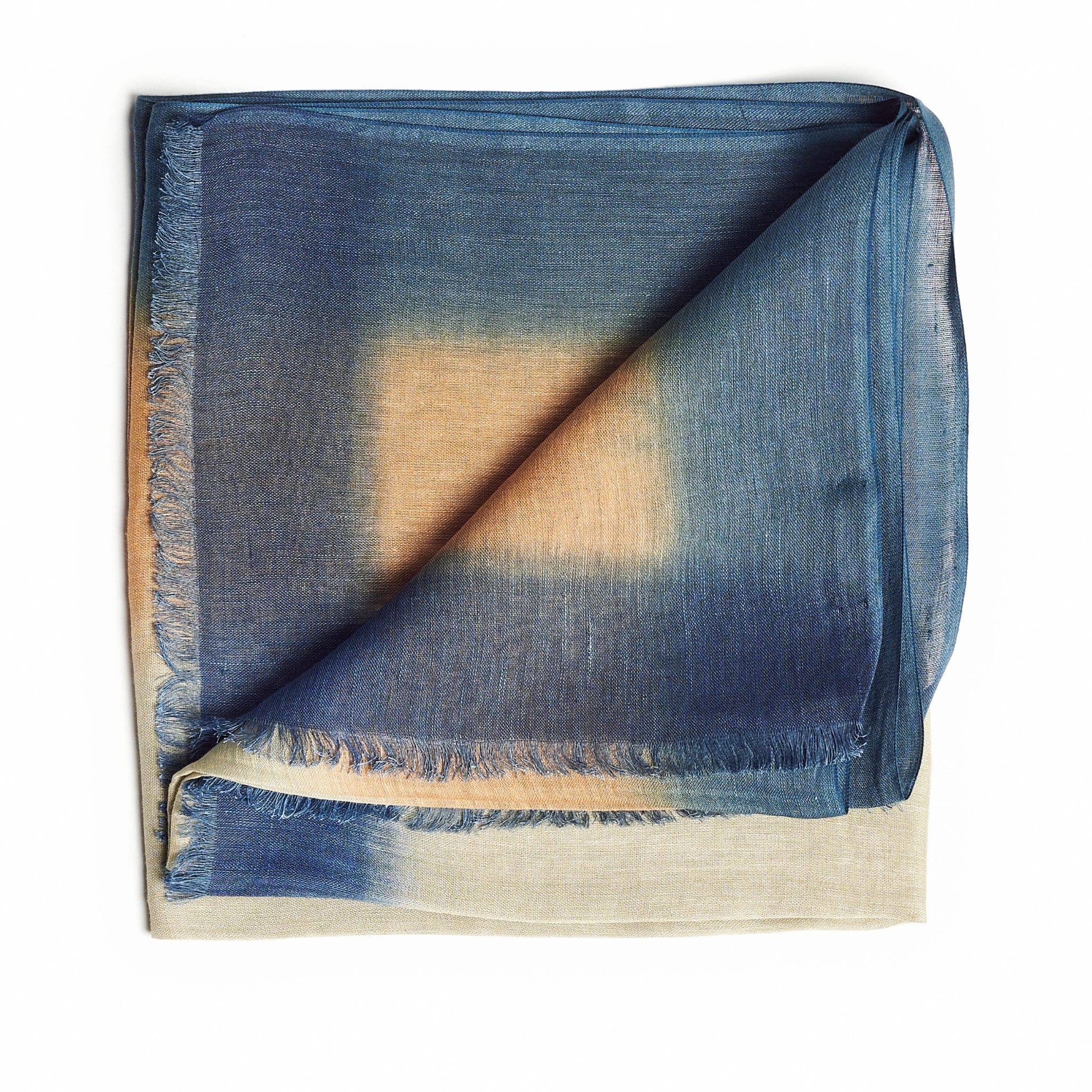 Oceana Beige Blue Soft Linen Silk Handloom Scarf 