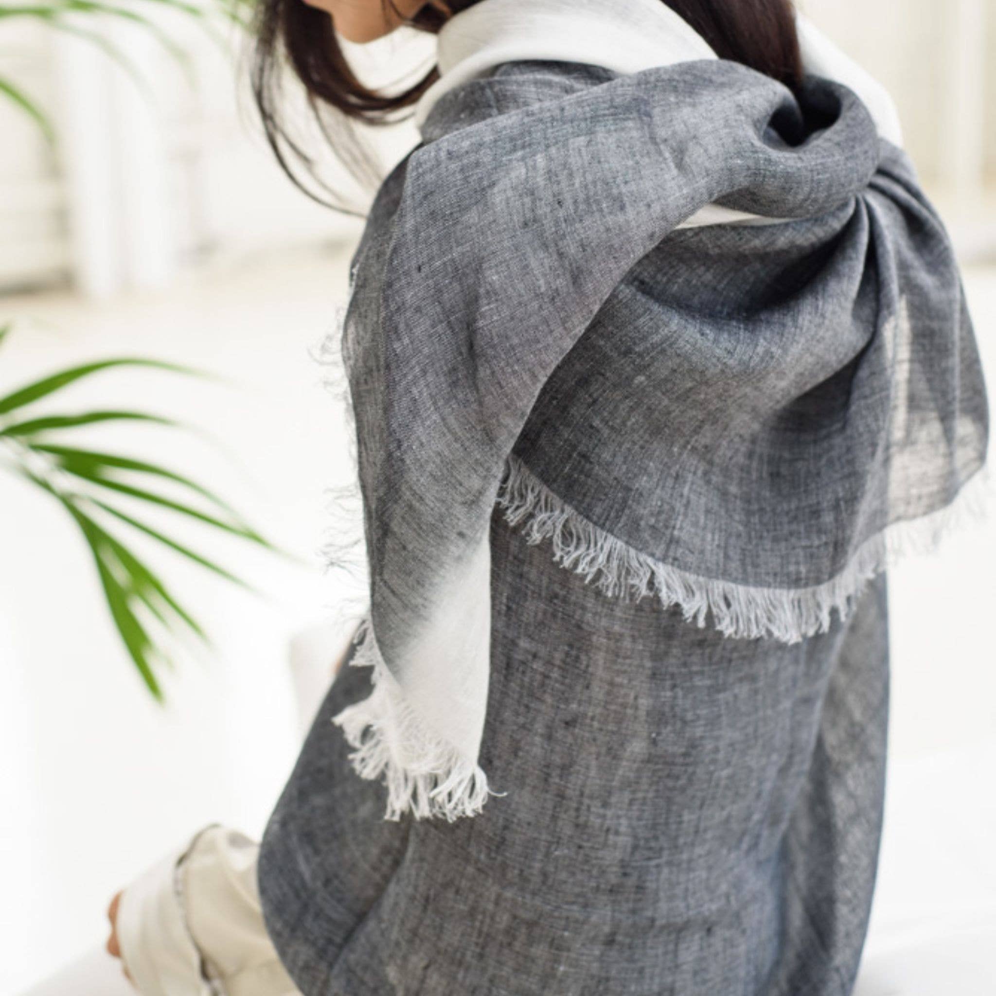 Granite Black Ombre Soft Linen Silk Handloom Scarf