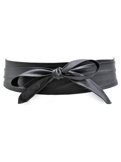 Black adjustable wrap belt from ADA Collection Belts, featuring a sleek design and versatile styling options.
