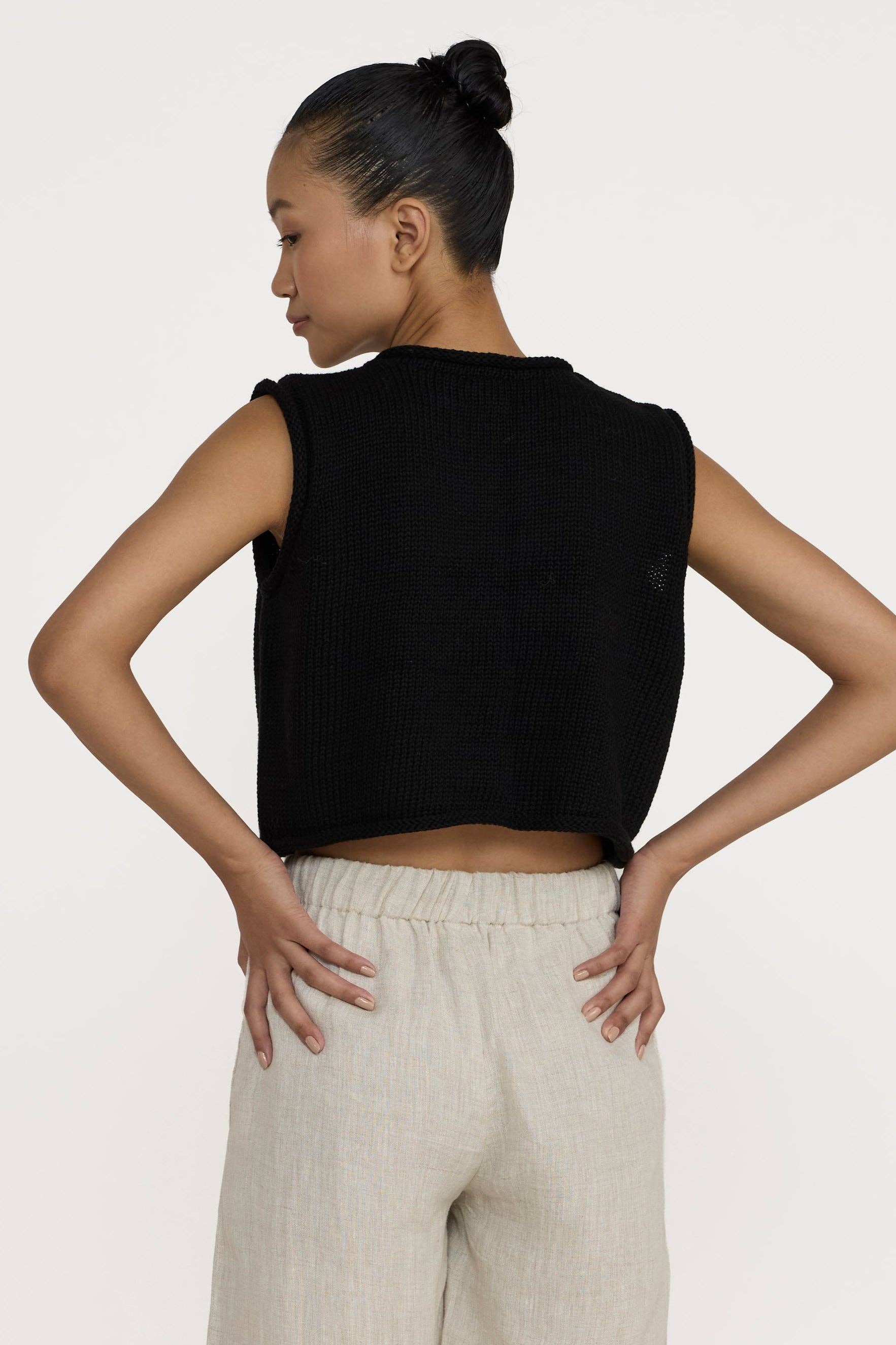 Cropped Knit Tank - Black
