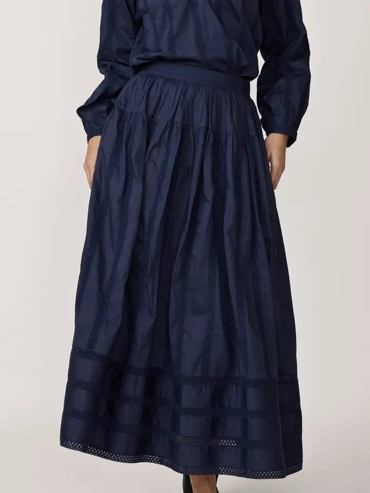 Navy Lace Relaxed Skirt