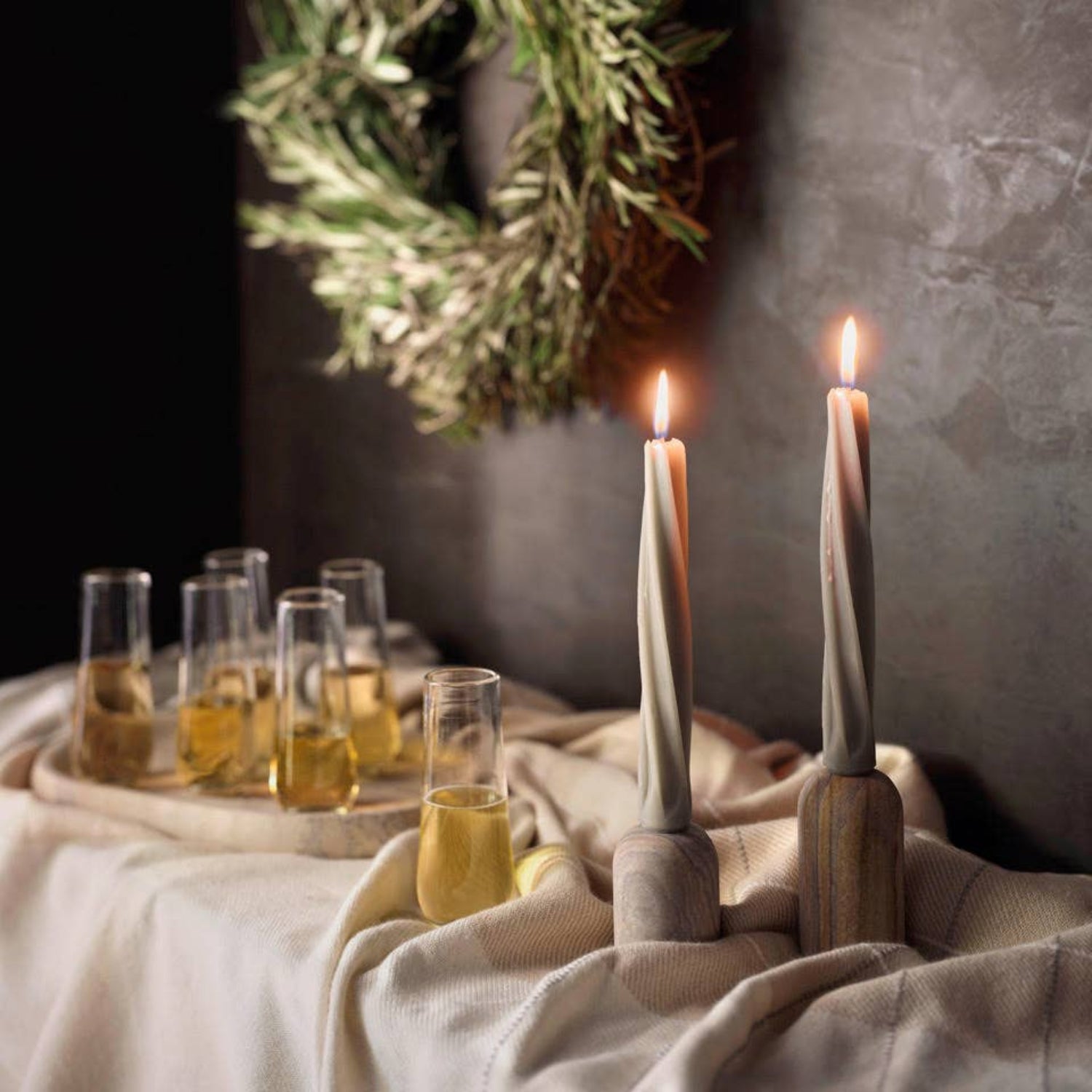 Handmade 9-inch twist taper beeswax candles from Greentree Home Candle, showing the twisted design and warm natural beeswax color.