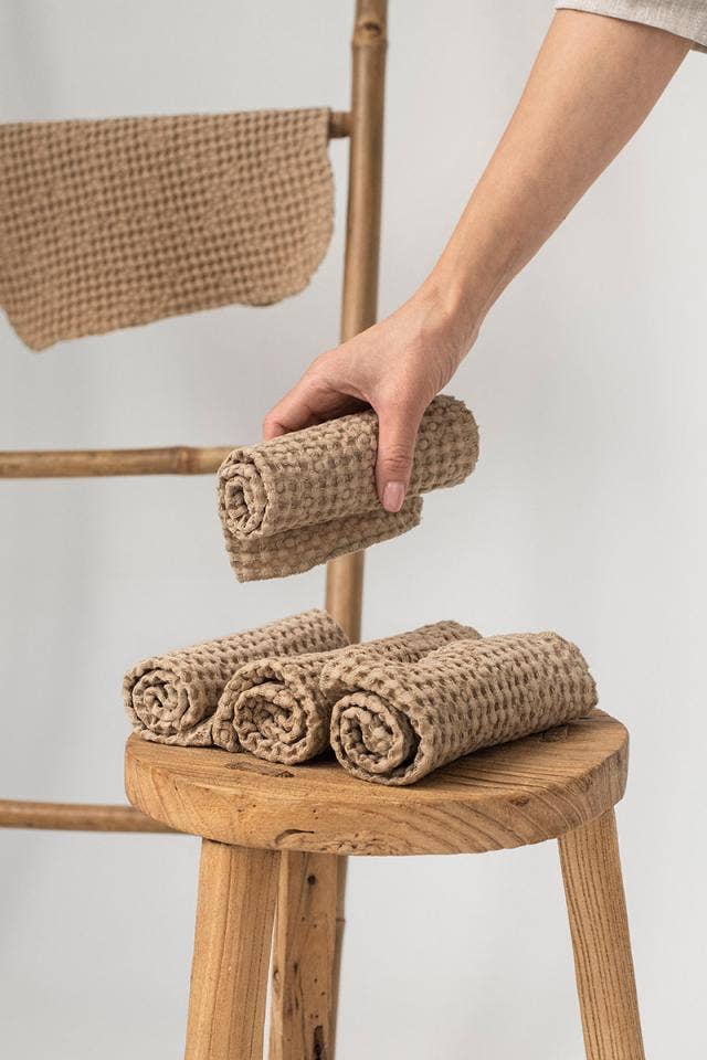 Waffle Beige linen Face Cloth set of 5 | Zero waste
