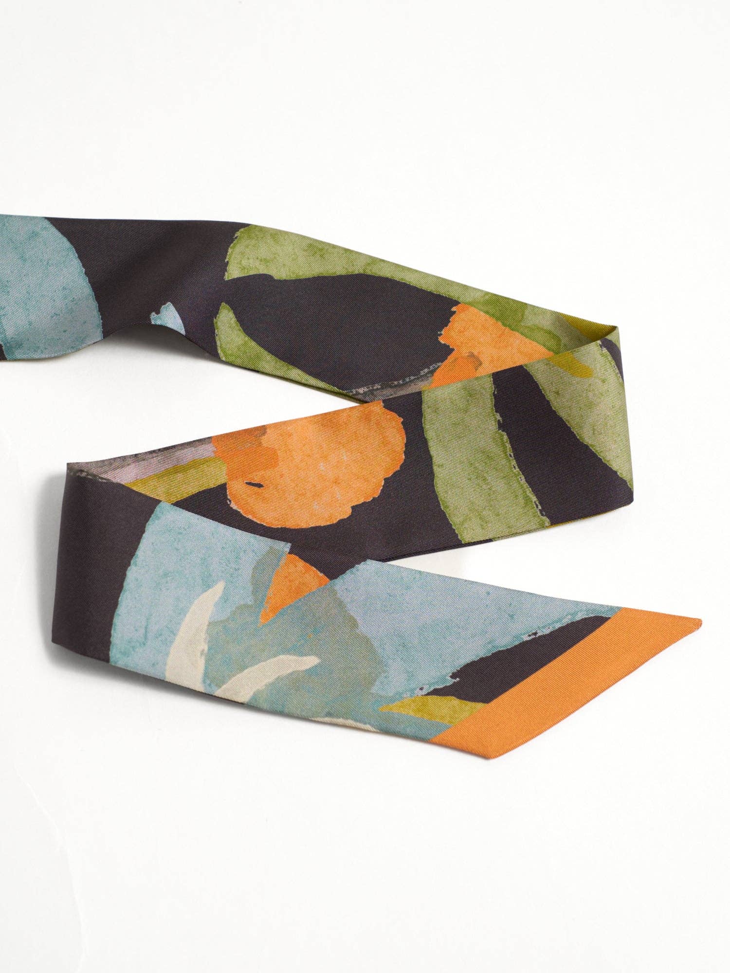 "Ethereal Mirage" Silk Twill Skinny Scarf - Dark Brown
