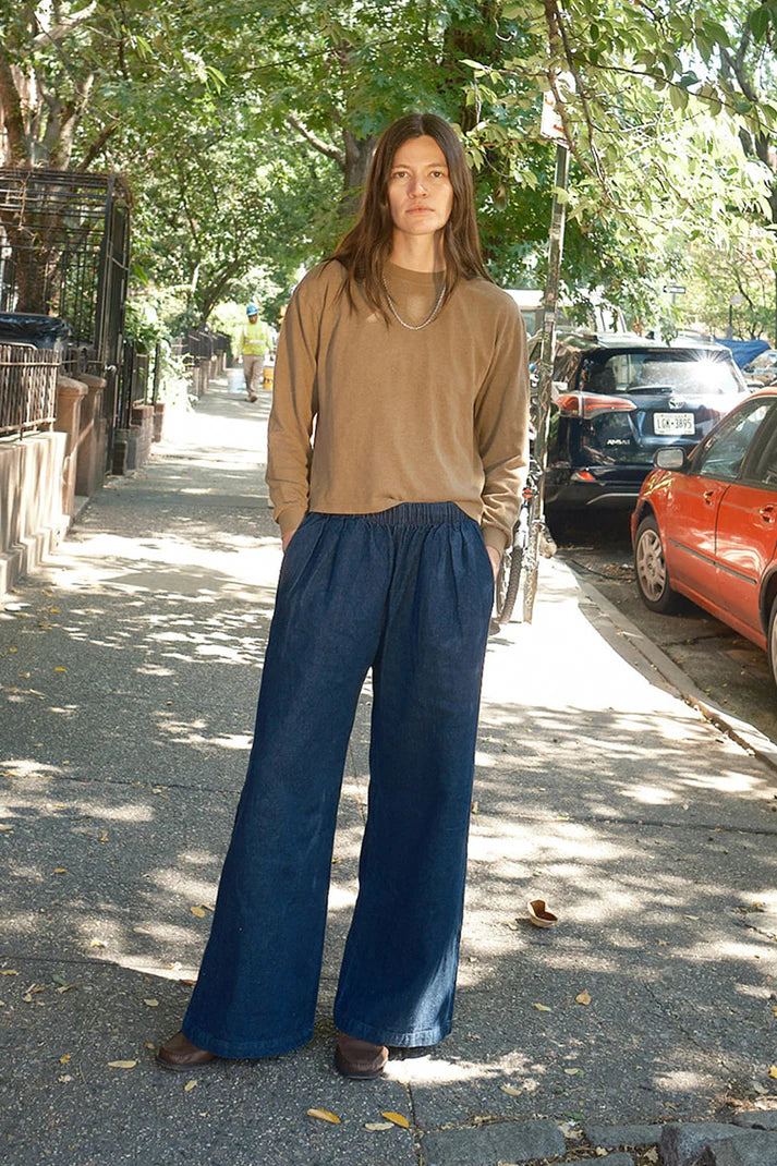 Hemp Wide Leg Pull-On Pant — Stonewash Medium Denim